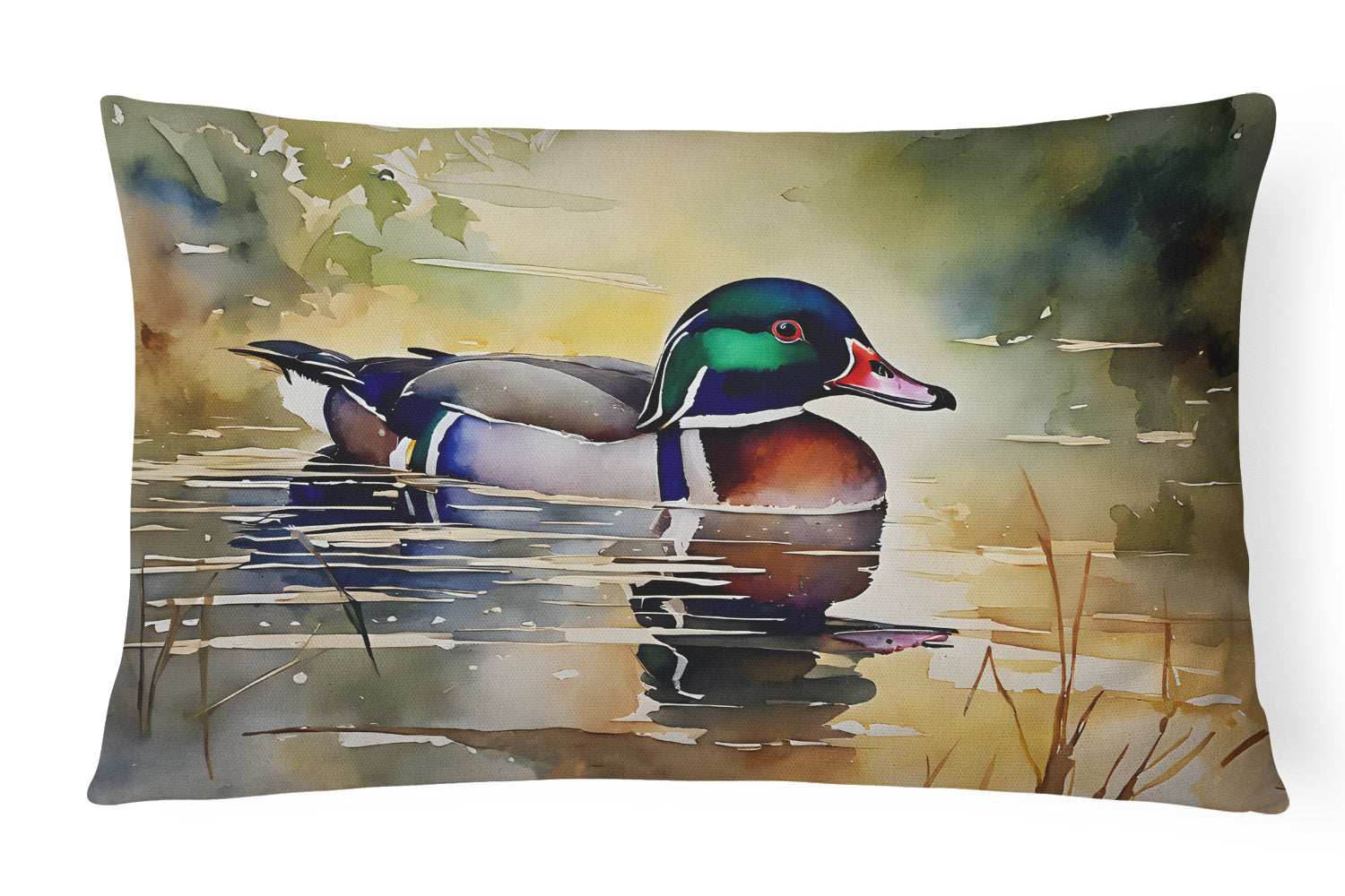 Watercolor Birds Throw Pillow Throw Pillow for Indoor Couch Bed Outdoor Patio Washable, Wood Duck 3281,12Hx16W