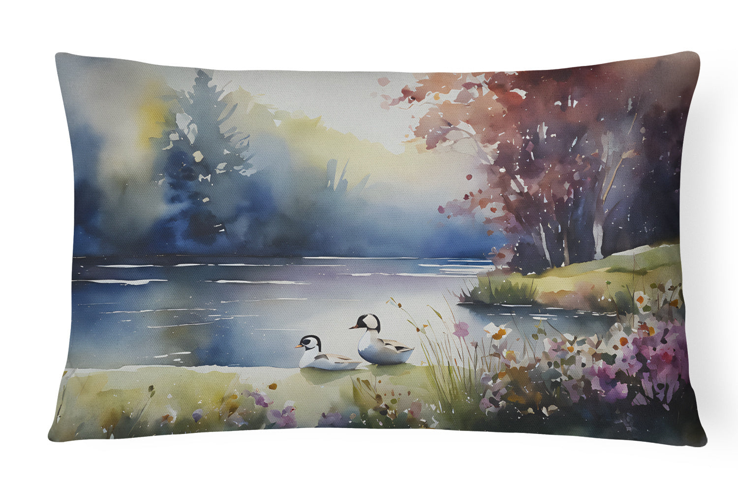 Watercolor Birds Throw Pillow Throw Pillow for Indoor Couch Bed Outdoor Patio Washable, Bufflehead 3193,12Hx16W