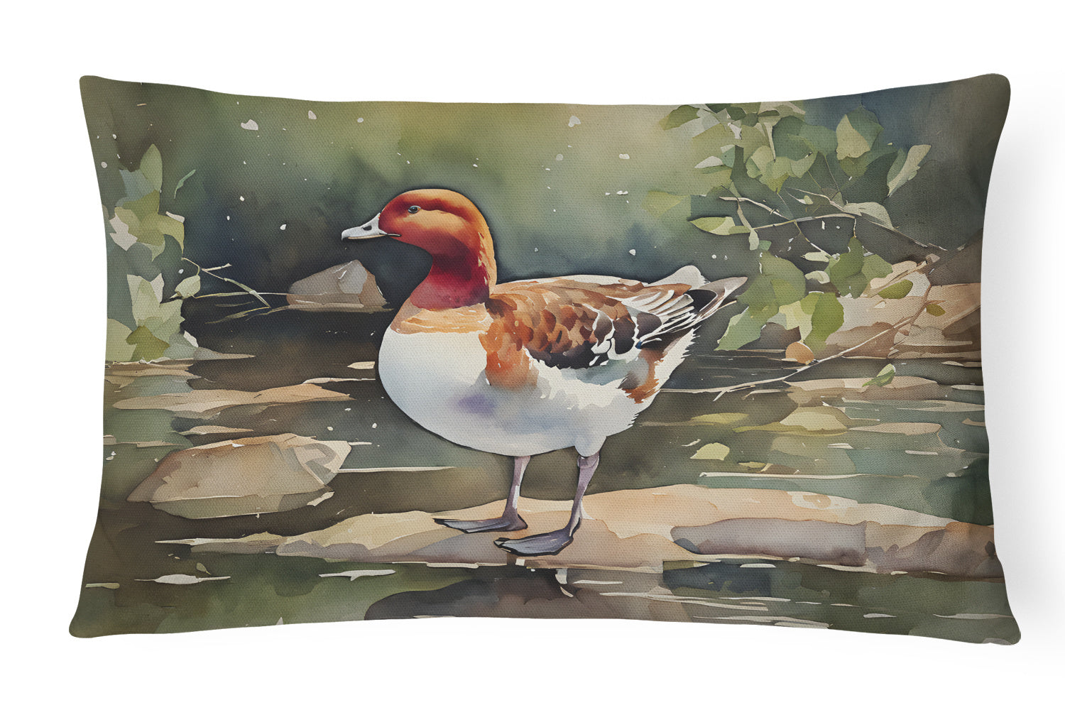 Watercolor Birds Throw Pillow Throw Pillow for Indoor Couch Bed Outdoor Patio Washable, Redhead Duck 3263,12Hx16W