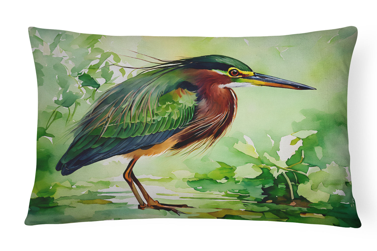 Watercolor Birds Throw Pillow Throw Pillow for Indoor Couch Bed Outdoor Patio Washable, Green Heron 3227,12Hx16W