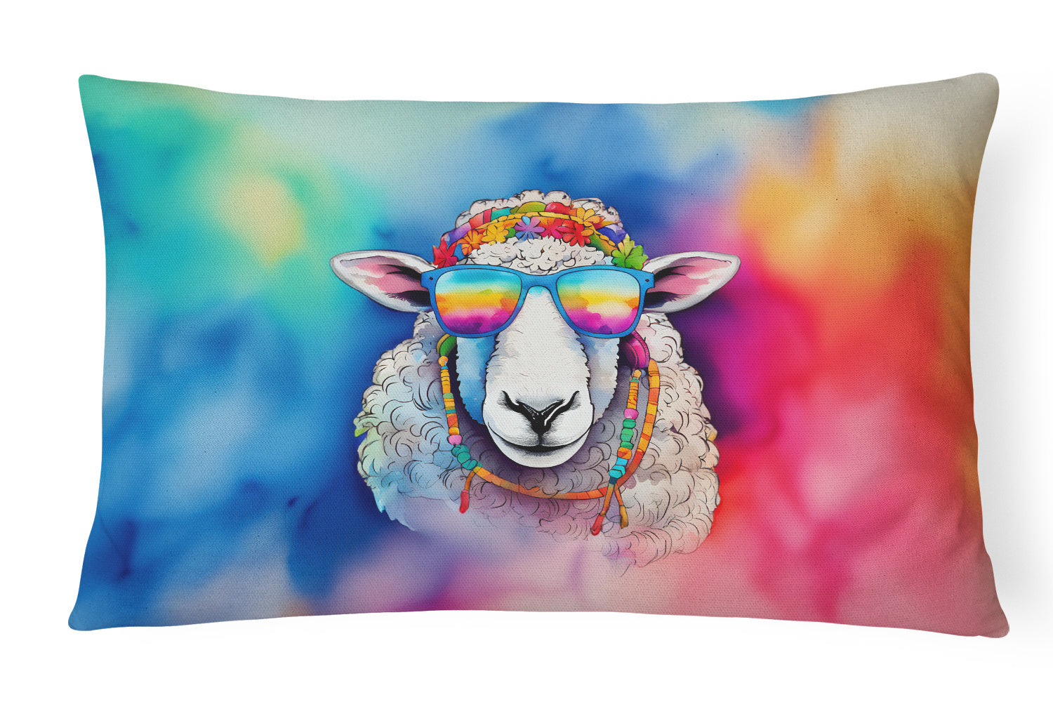 Hippie Animals Throw Pillow Throw Pillow for Indoor Couch Bed Outdoor Patio Washable, Sheep 4043,12Hx16W