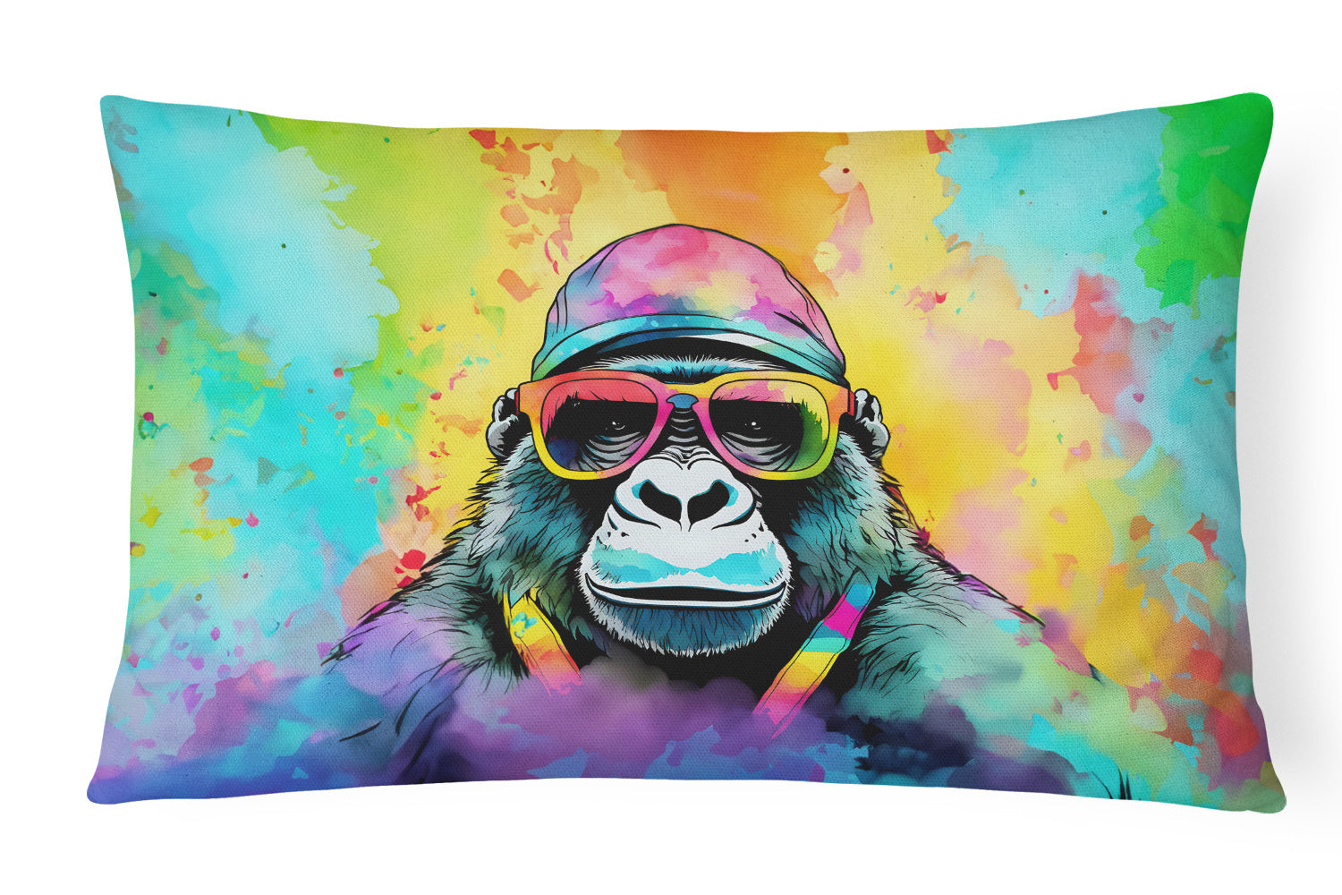 Hippie Animals Throw Pillow Throw Pillow for Indoor Couch Bed Outdoor Patio Washable, Gorilla 3989,12Hx16W