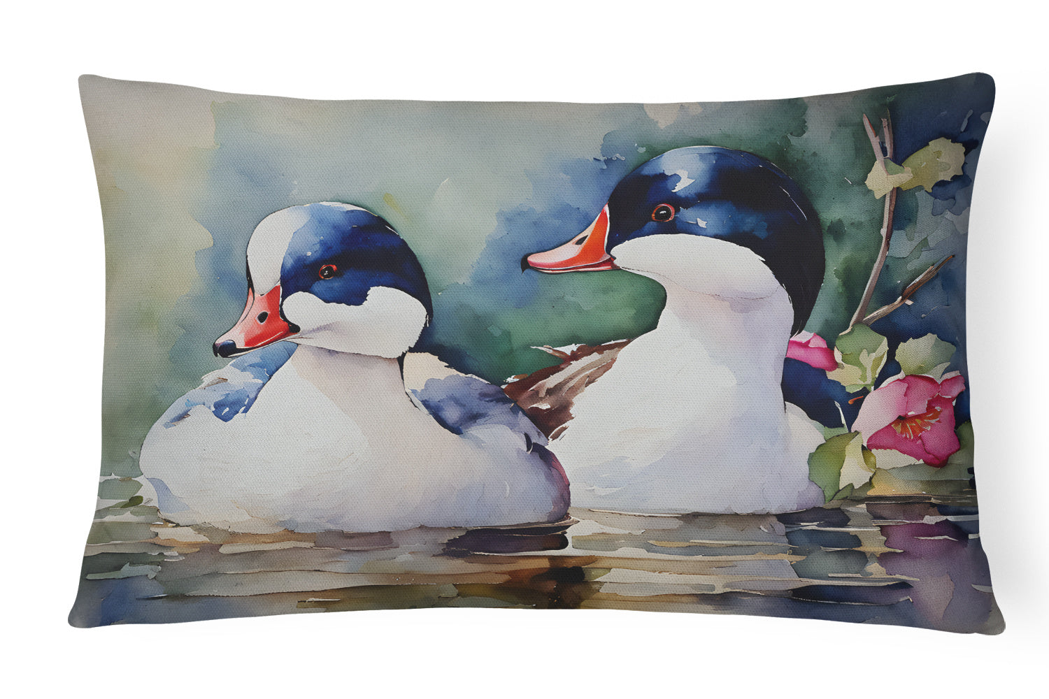 Watercolor Birds Throw Pillow Throw Pillow for Indoor Couch Bed Outdoor Patio Washable, Bufflehead 3192,12Hx16W