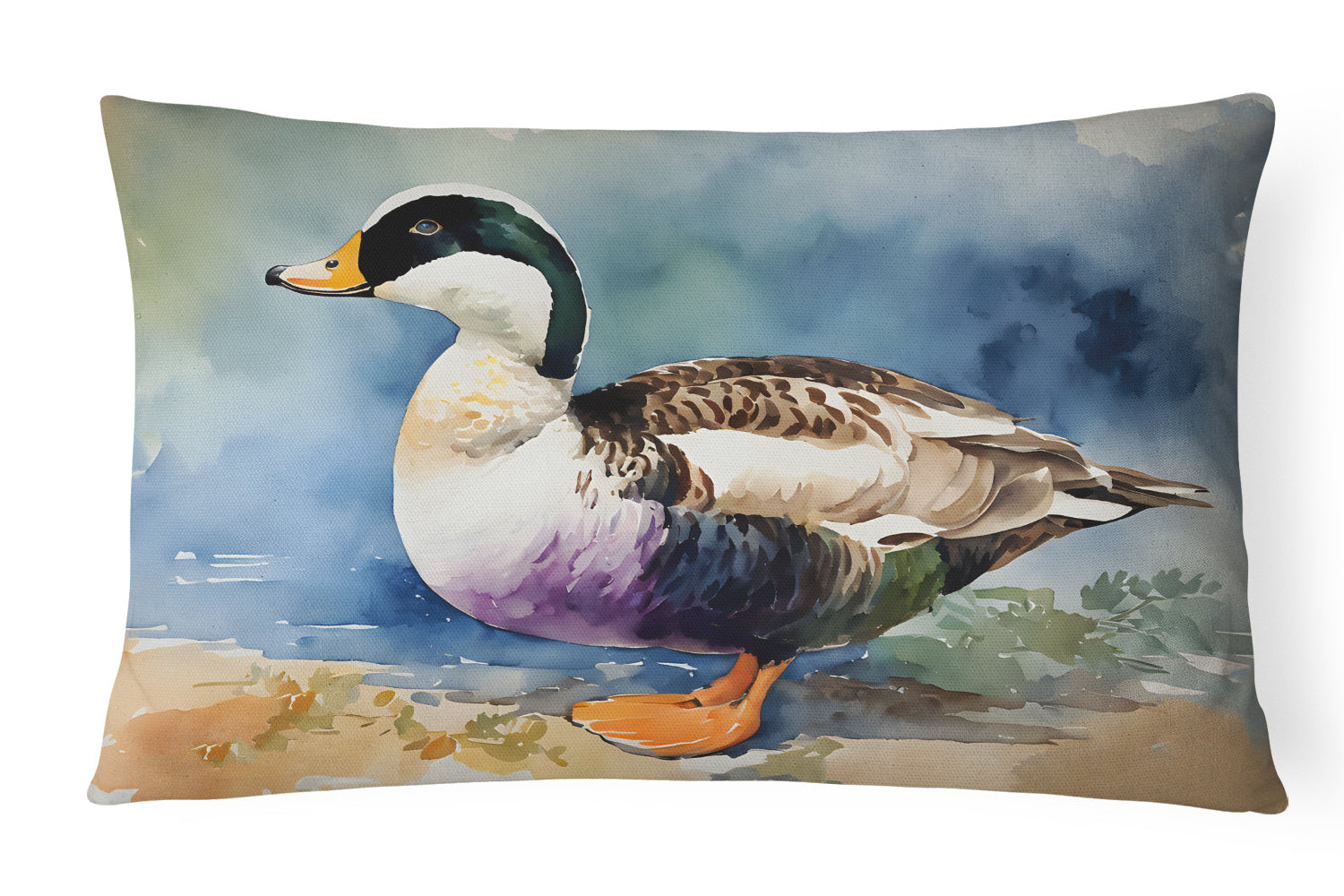 Watercolor Birds Throw Pillow Throw Pillow for Indoor Couch Bed Outdoor Patio Washable, Common Eider Duck 3204,12Hx16W