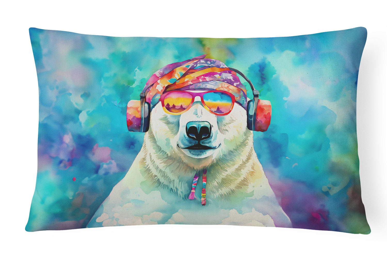 Hippie Animals Throw Pillow Throw Pillow for Indoor Couch Bed Outdoor Patio Washable, Polar Bear 4028,12Hx16W