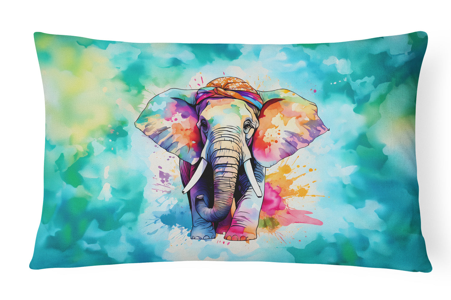 Hippie Animals Throw Pillow Throw Pillow for Indoor Couch Bed Outdoor Patio Washable, Elephant 3980,12Hx16W