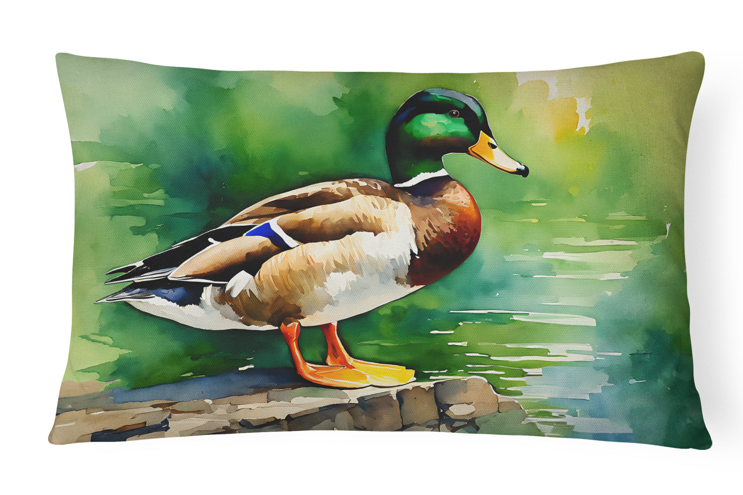 Watercolor Birds Throw Pillow Throw Pillow for Indoor Couch Bed Outdoor Patio Washable, Mallard 3236,12Hx16W