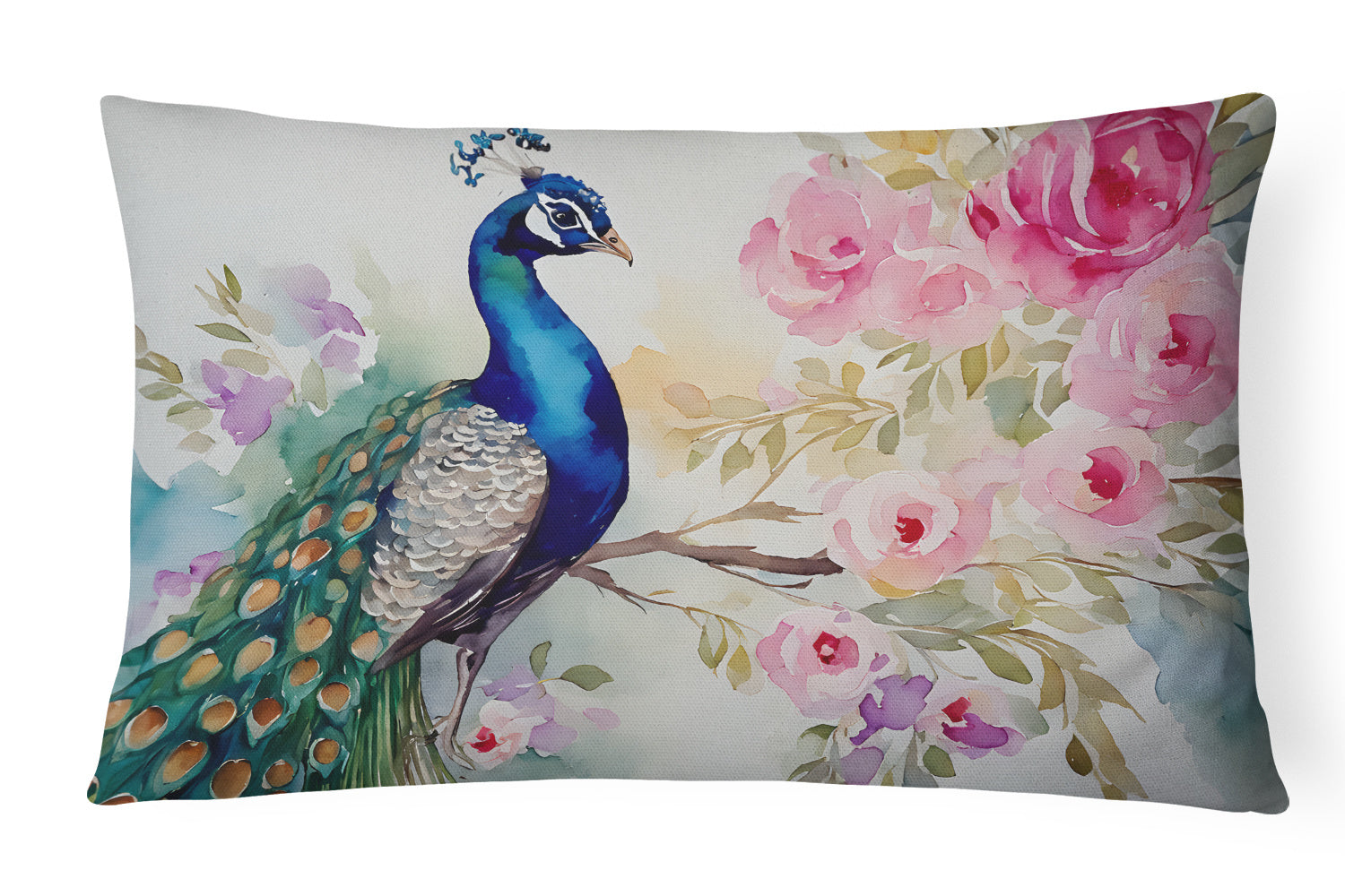 Watercolor Birds Throw Pillow Throw Pillow for Indoor Couch Bed Outdoor Patio Washable, Peacock 3257,12Hx16W