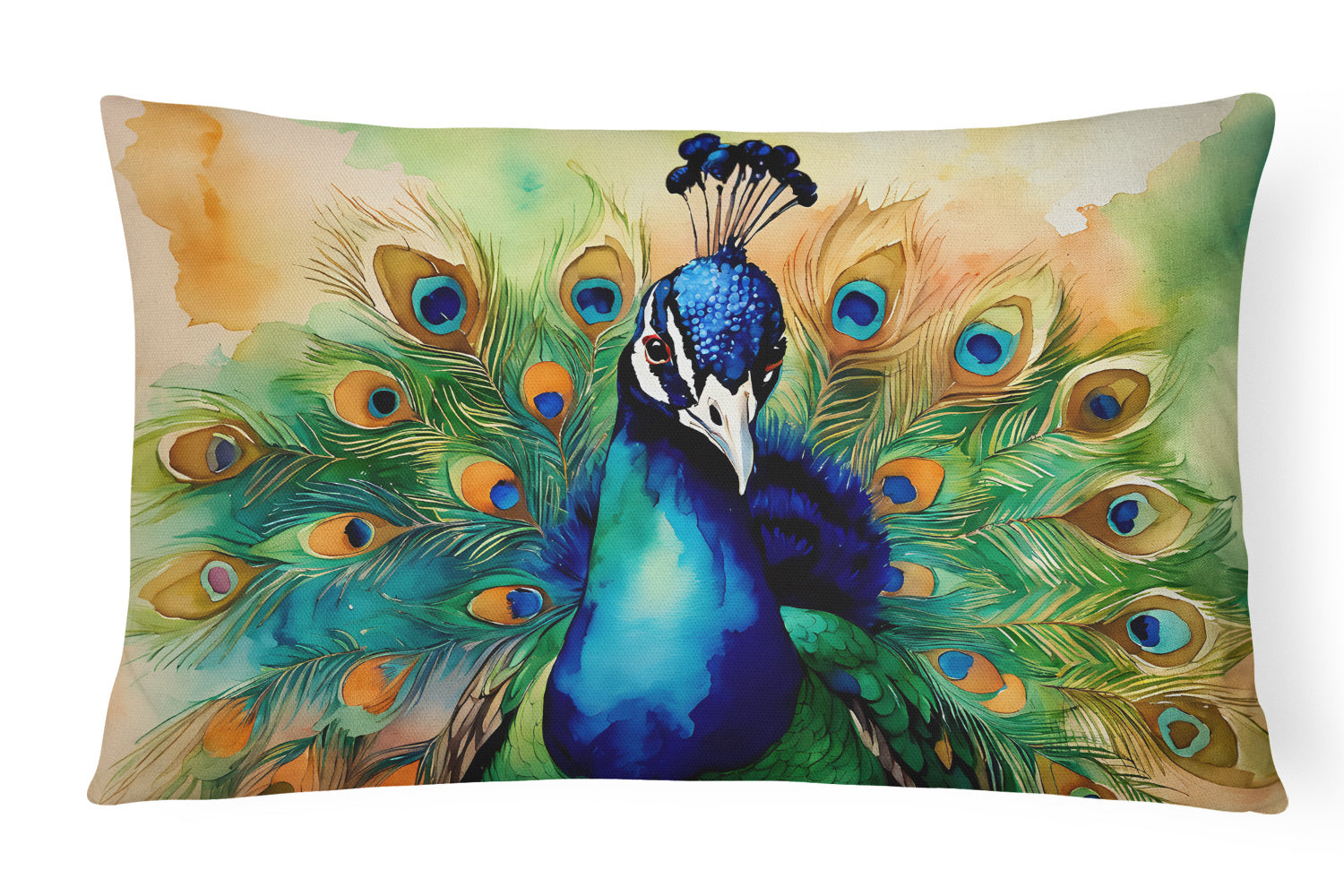 Watercolor Birds Throw Pillow Throw Pillow for Indoor Couch Bed Outdoor Patio Washable, Peacock 3248,12Hx16W