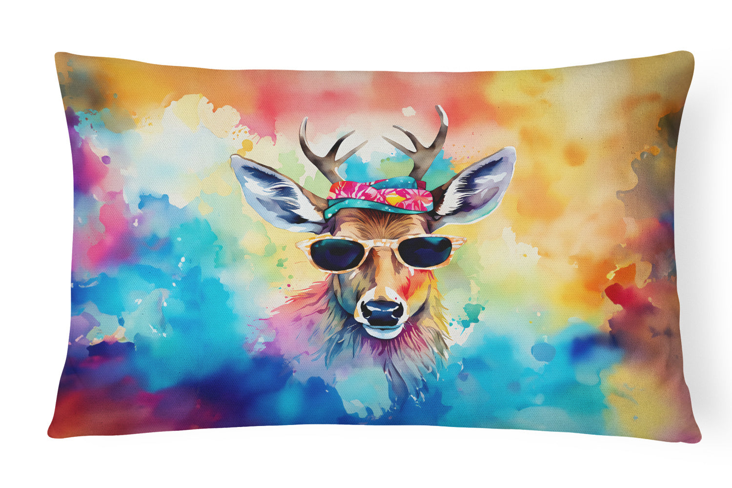 Hippie Animals Throw Pillow Throw Pillow for Indoor Couch Bed Outdoor Patio Washable, Deer 3974,12Hx16W