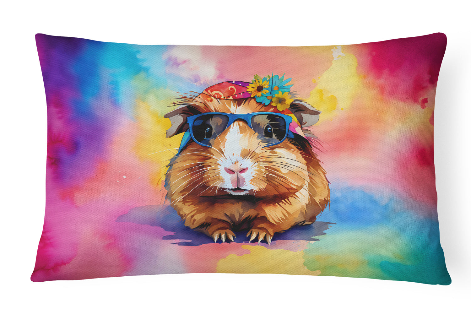 Hippie Animals Throw Pillow Throw Pillow for Indoor Couch Bed Outdoor Patio Washable, Guinea Pig 3961,12Hx16W