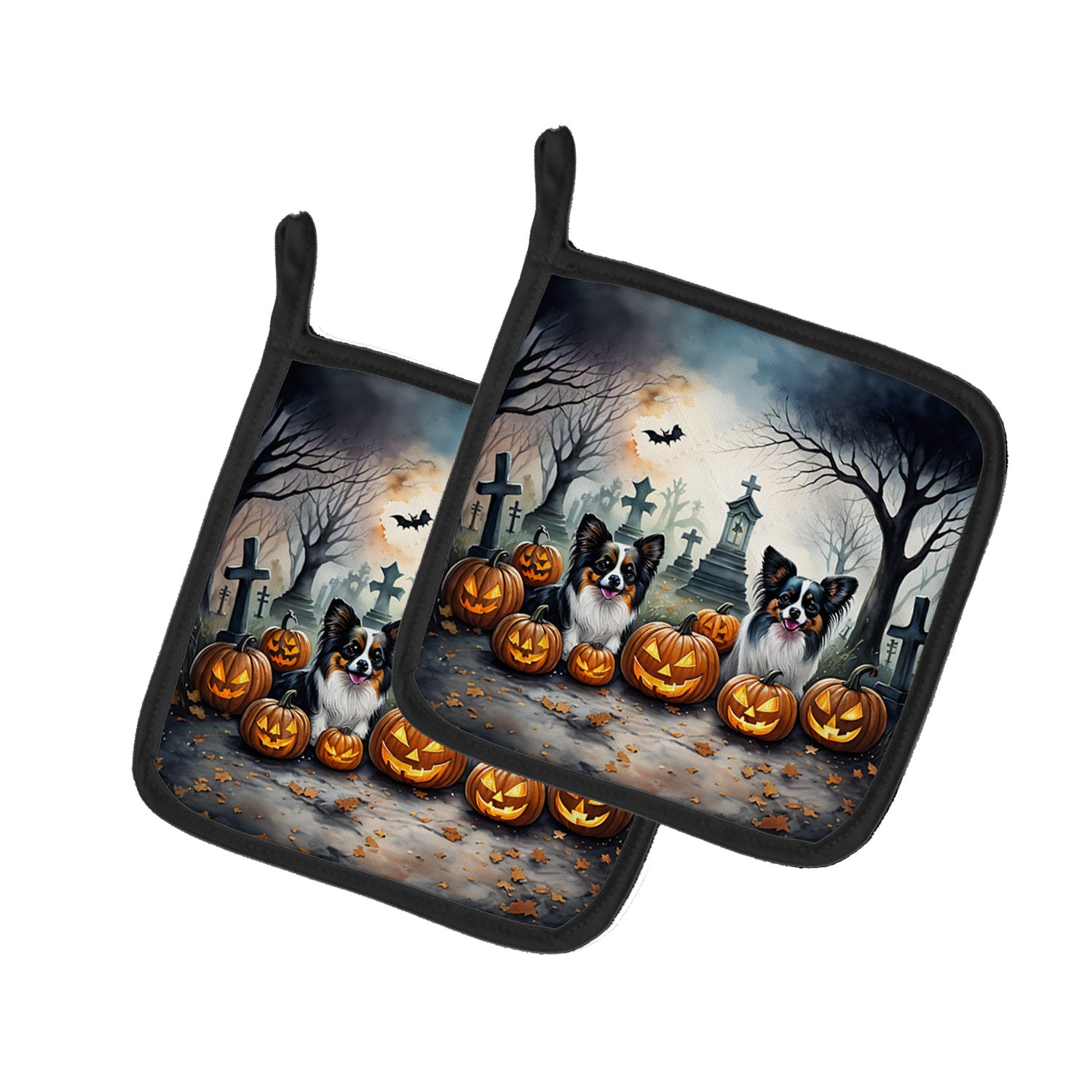 Papillon Spooky Halloween Pair of Pot Holders Kitchen Heat Resistant Pot Holders Sets Oven Hot Pads for Cooking Baking BBQ, 7 1/2 x 7 1/2