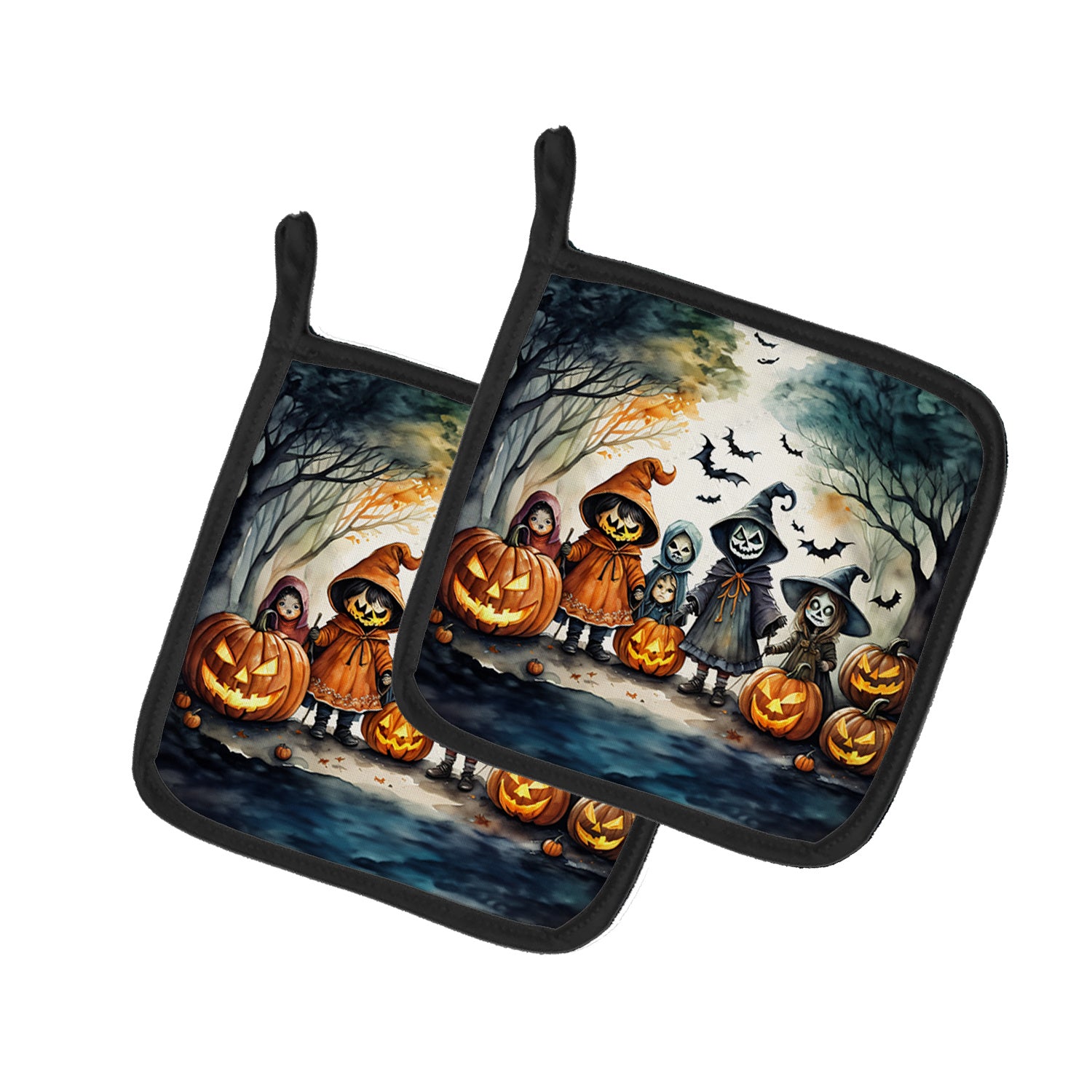 Trick or Treaters Spooky Halloween Pair of Pot Holders Kitchen Heat Resistant Pot Holders Sets Oven Hot Pads for Cooking Baking BBQ, 7 1/2 x 7 1/2