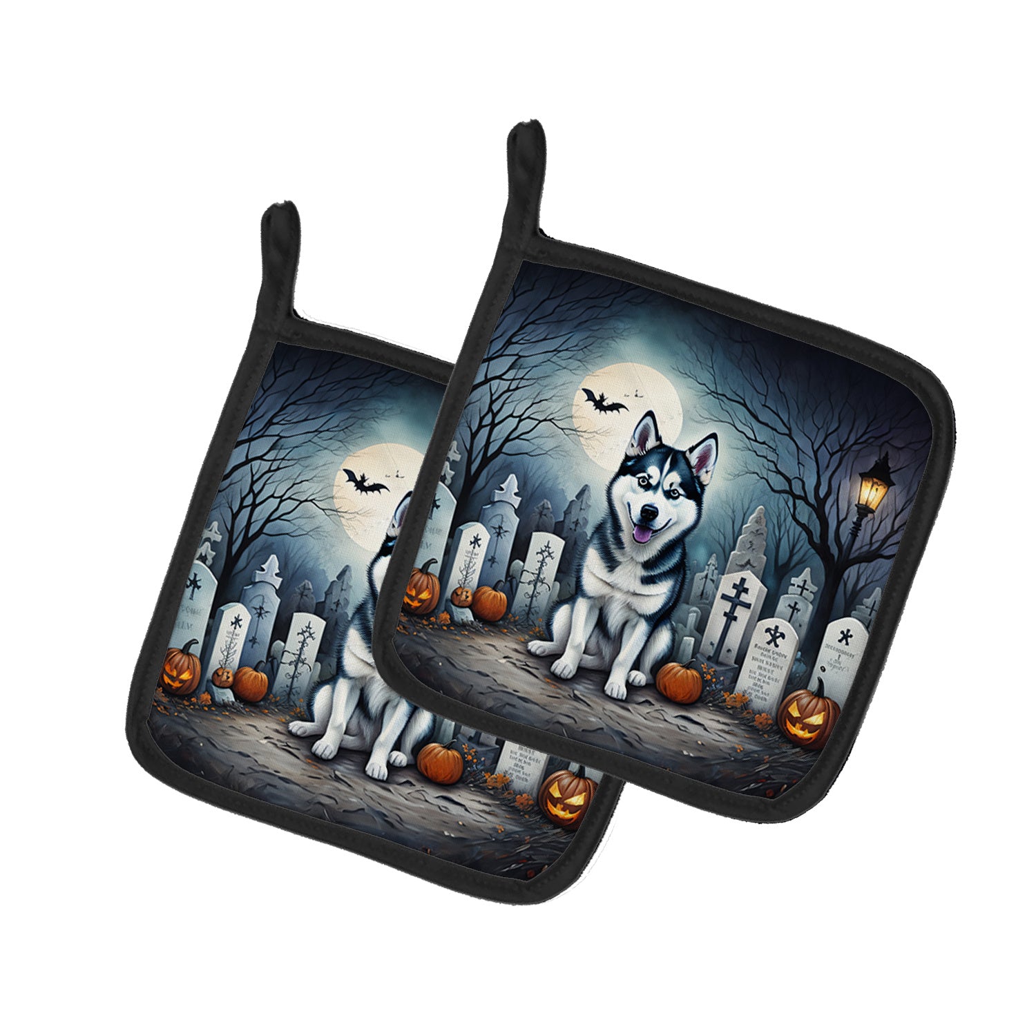 Siberian Husky Spooky Halloween Pair of Pot Holders Kitchen Heat Resistant Pot Holders Sets Oven Hot Pads for Cooking Baking BBQ, 7 1/2 x 7 1/2