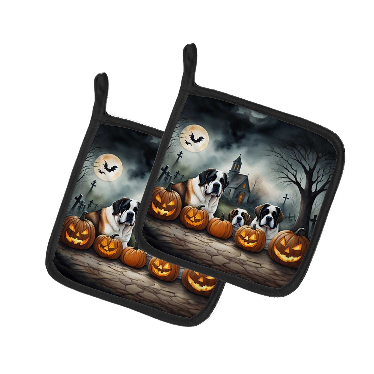 Saint Bernard Spooky Halloween Pair of Pot Holders Kitchen Heat Resistant Pot Holders Sets Oven Hot Pads for Cooking Baking BBQ, 7 1/2 x 7 1/2