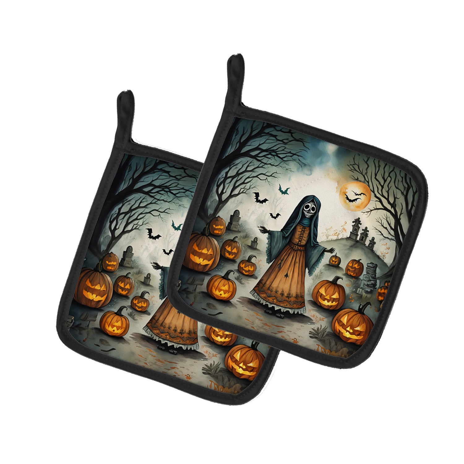 La Llorona Skeleton Spooky Halloween Pair of Pot Holders Kitchen Heat Resistant Pot Holders Sets Oven Hot Pads for Cooking Baking BBQ, 7 1/2 x 7 1/2