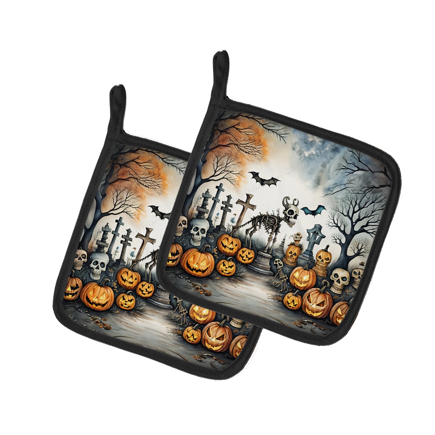 Pet Cemetery Spooky Halloween Pair of Pot Holders Kitchen Heat Resistant Pot Holders Sets Oven Hot Pads for Cooking Baking BBQ, 7 1/2 x 7 1/2