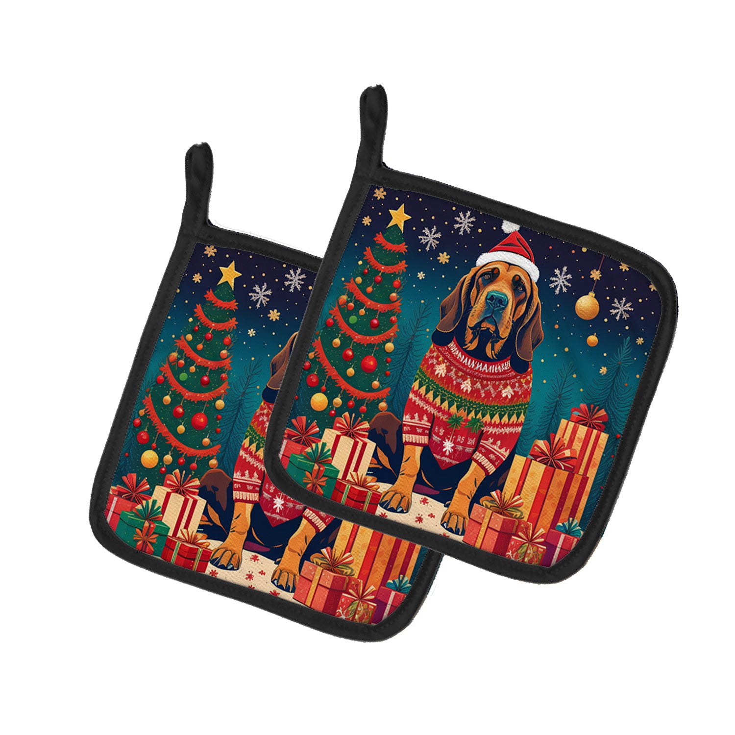 Bloodhound Christmas Pair of Pot Holders Kitchen Heat Resistant Pot Holders Sets Oven Hot Pads for Cooking Baking BBQ, 7 1/2 x 7 1/2