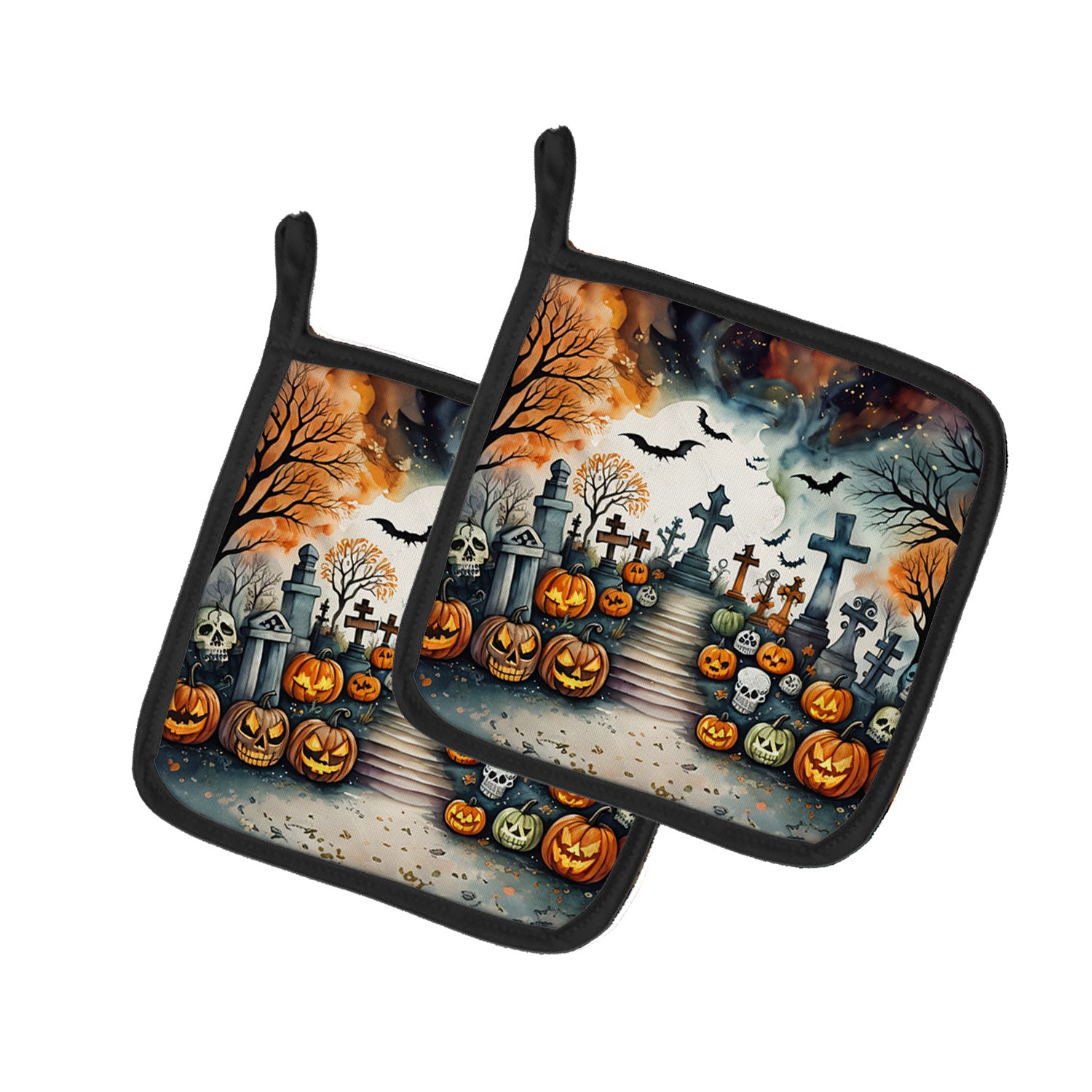 Day of the Dead Spooky Halloween Pair of Pot Holders Kitchen Heat Resistant Pot Holders Sets Oven Hot Pads for Cooking Baking BBQ, 7 1/2 x 7 1/2