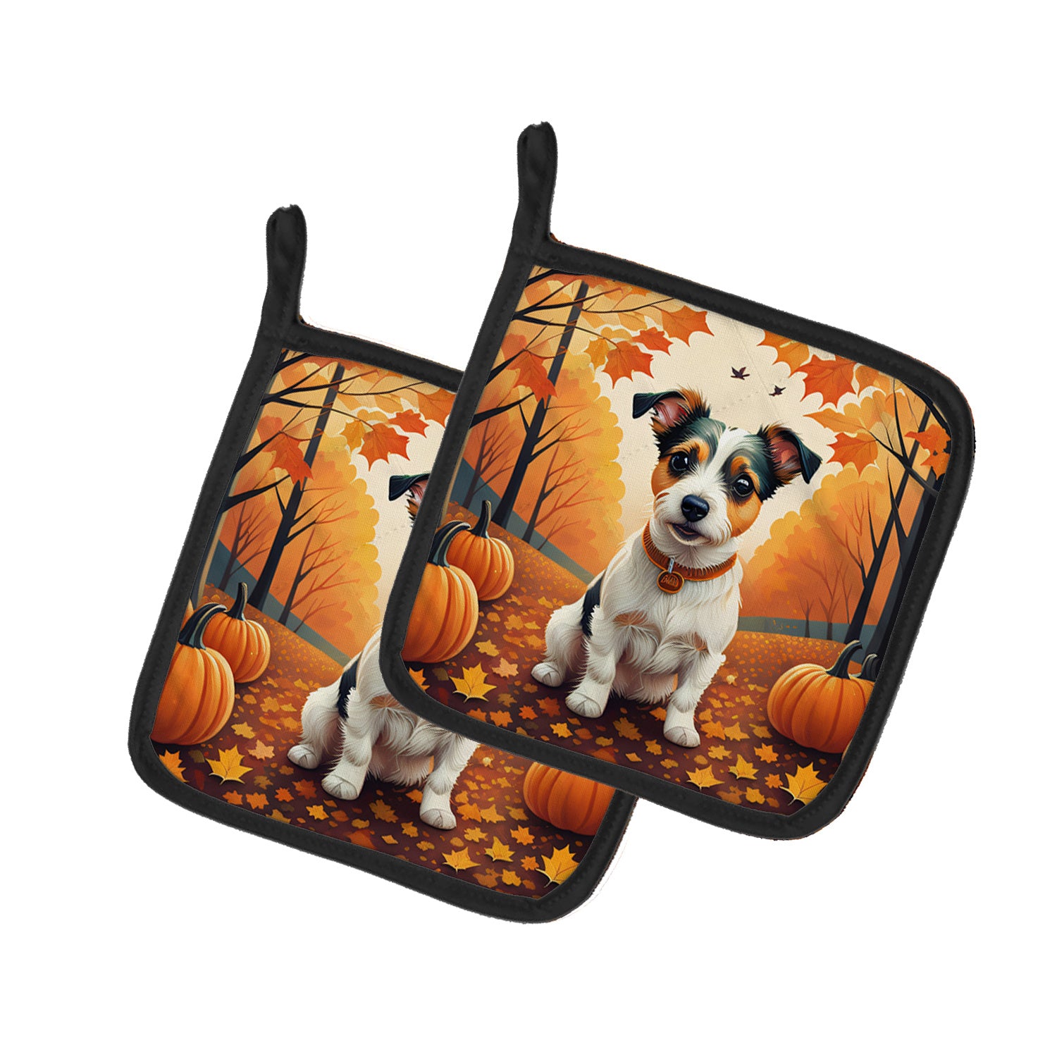 Jack Russell Terrier Fall Pair of Pot Holders Kitchen Heat Resistant Pot Holders Sets Oven Hot Pads for Cooking Baking BBQ, 7 1/2 x 7 1/2