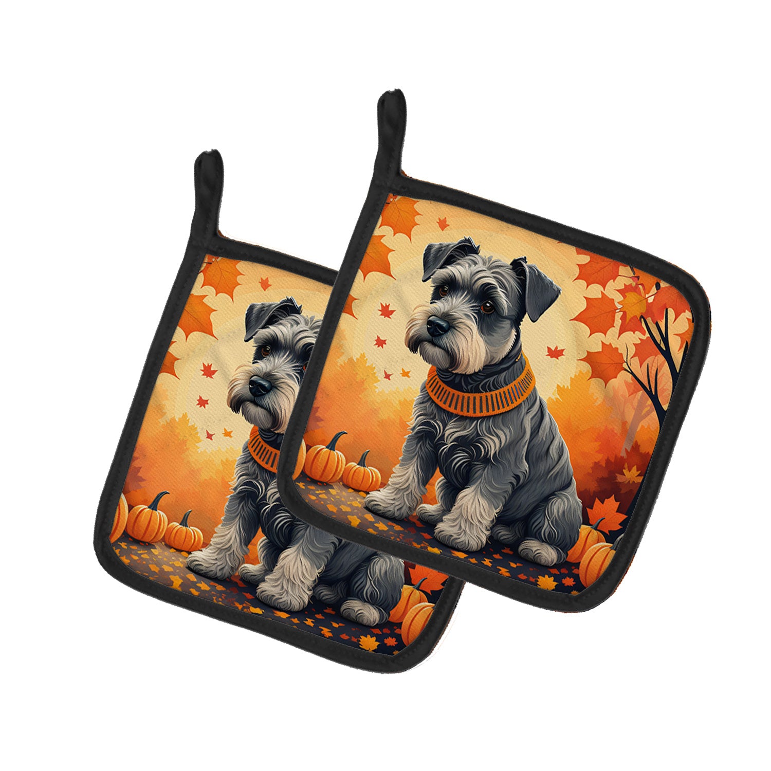 Schnauzer Fall Pair of Pot Holders Kitchen Heat Resistant Pot Holders Sets Oven Hot Pads for Cooking Baking BBQ, 7 1/2 x 7 1/2