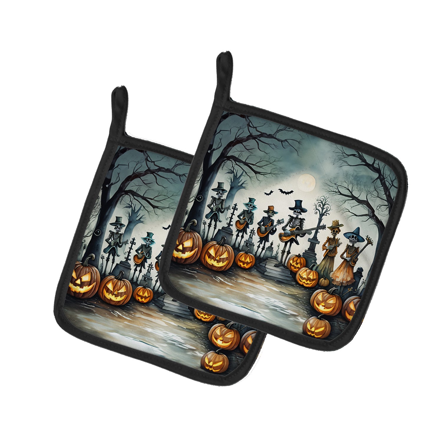 Mariachi Skeleton Band Spooky Halloween Pair of Pot Holders Kitchen Heat Resistant Pot Holders Sets Oven Hot Pads for Cooking Baking BBQ, 7 1/2 x 7 1/2