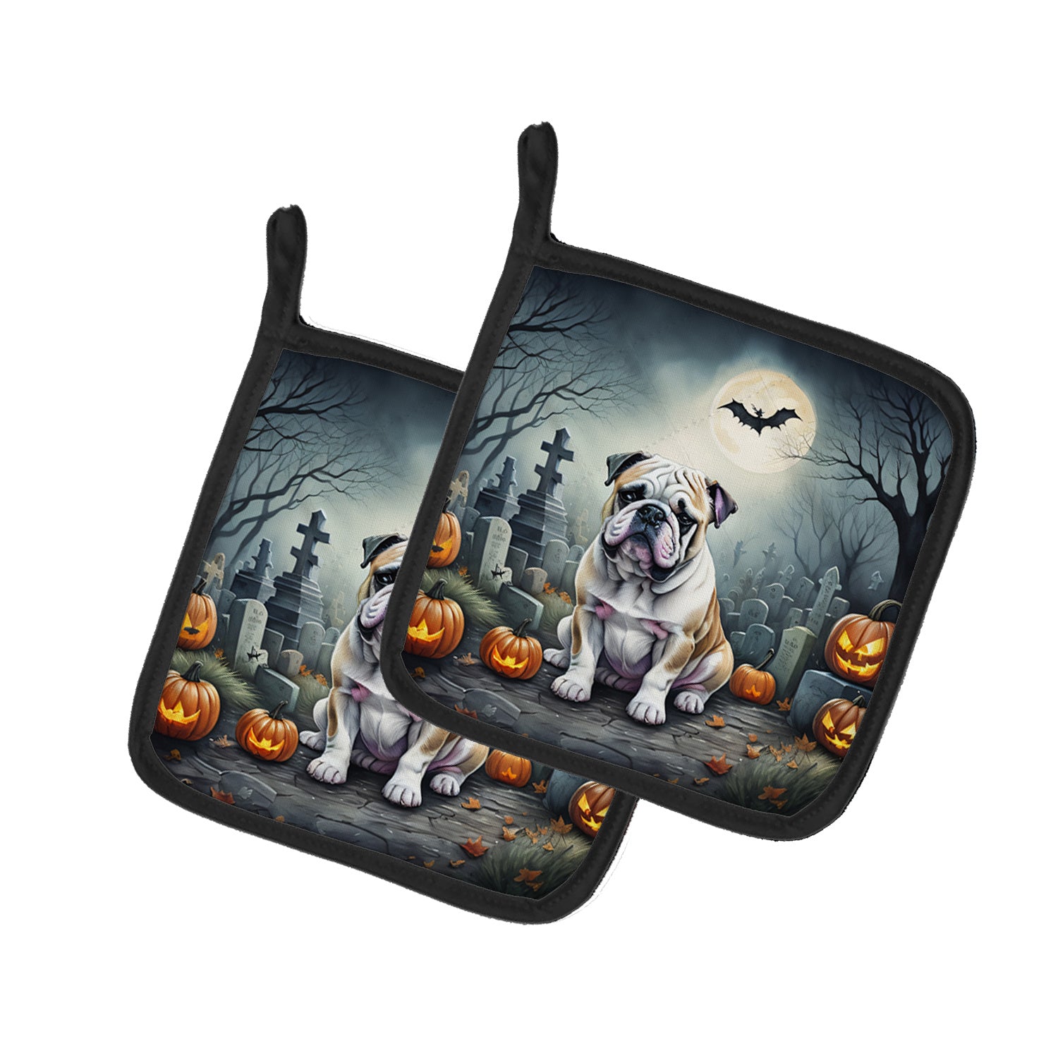 English Bulldog Spooky Halloween Pair of Pot Holders Kitchen Heat Resistant Pot Holders Sets Oven Hot Pads for Cooking Baking BBQ, 7 1/2 x 7 1/2