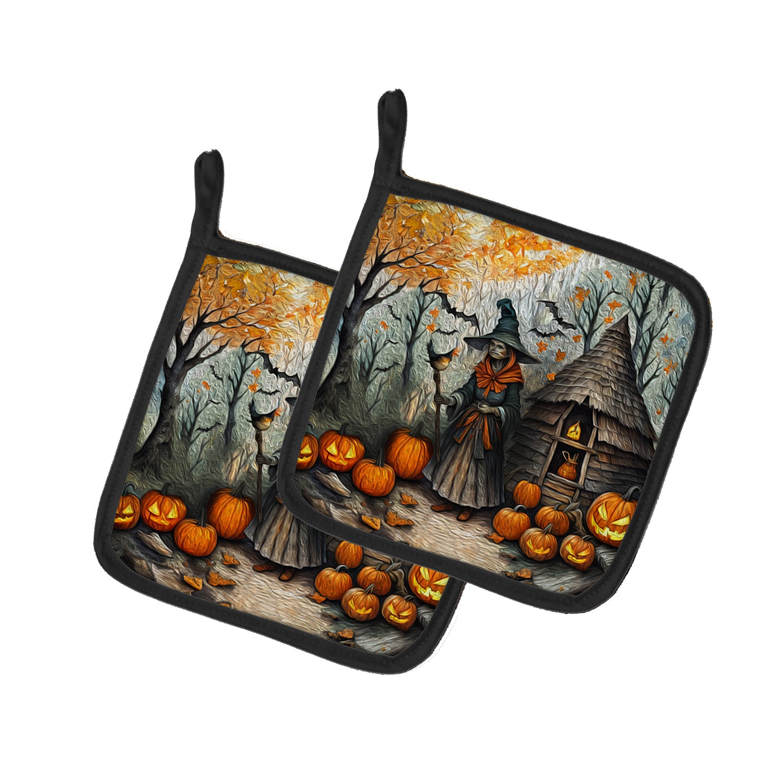 Slavic Witch Spooky Halloween Pair of Pot Holders Kitchen Heat Resistant Pot Holders Sets Oven Hot Pads for Cooking Baking BBQ, 7 1/2 x 7 1/2