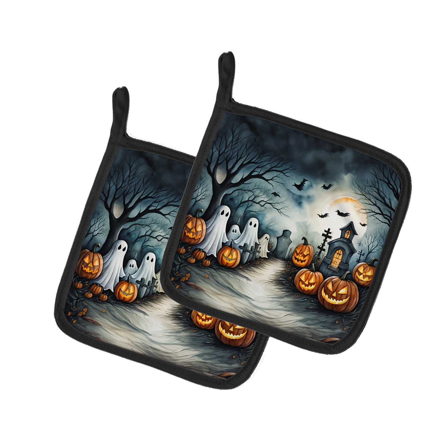 Ghosts Spooky Halloween Pair of Pot Holders Kitchen Heat Resistant Pot Holders Sets Oven Hot Pads for Cooking Baking BBQ, 7 1/2 x 7 1/2