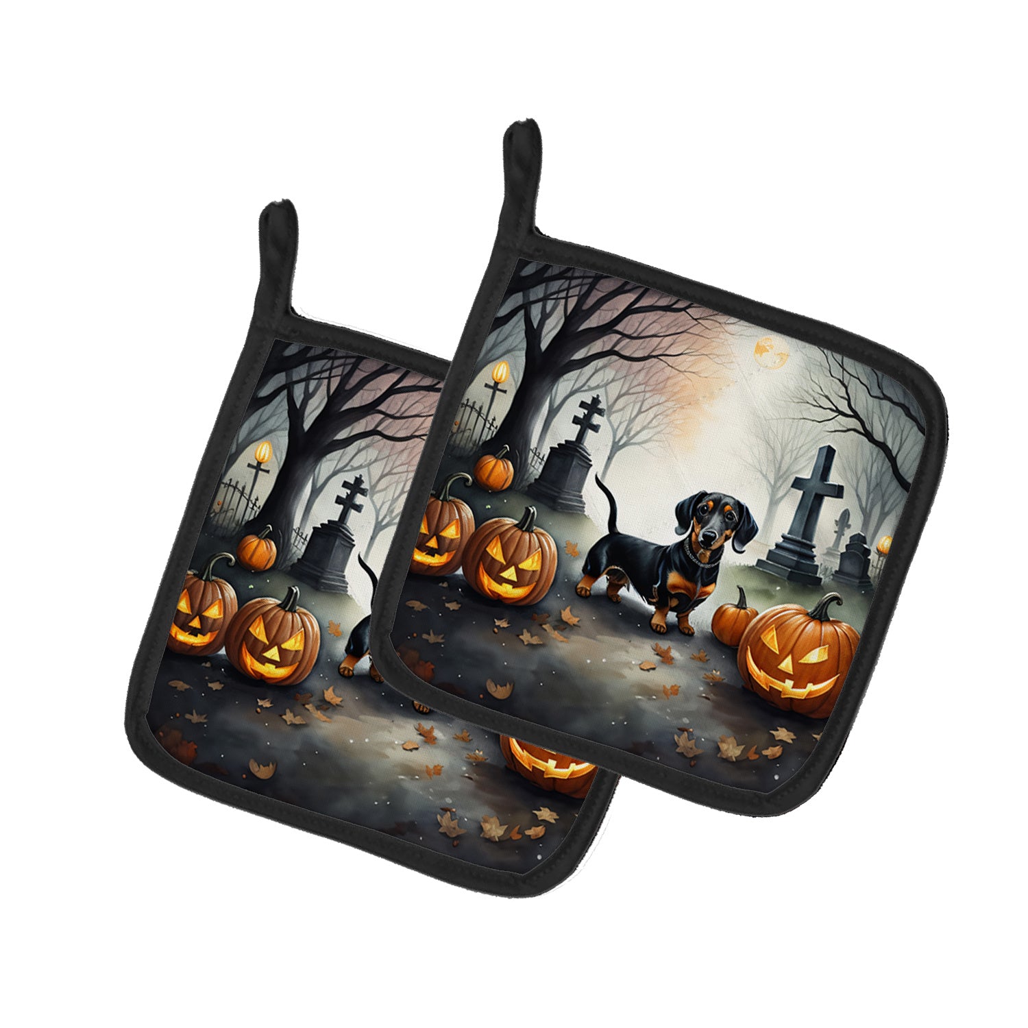 Dachshund Spooky Halloween Pair of Pot Holders Kitchen Heat Resistant Pot Holders Sets Oven Hot Pads for Cooking Baking BBQ, 7 1/2 x 7 1/2