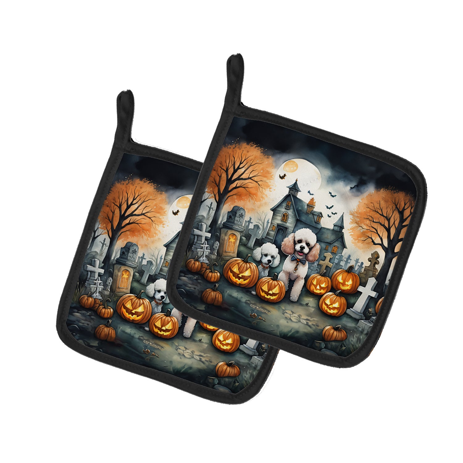 Poodle Spooky Halloween Pair of Pot Holders Kitchen Heat Resistant Pot Holders Sets Oven Hot Pads for Cooking Baking BBQ, 7 1/2 x 7 1/2