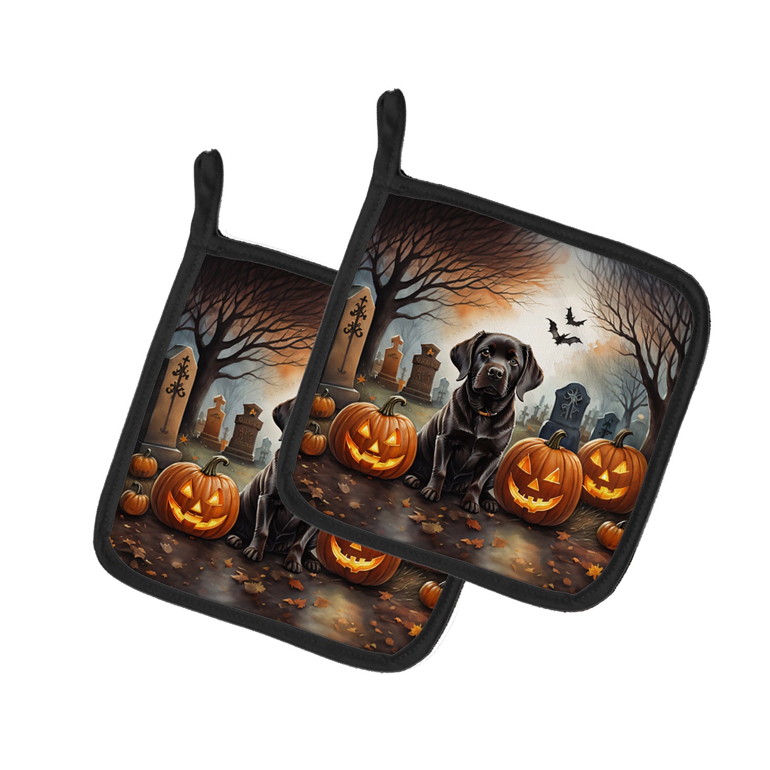 Chocolate Labrador Retriever Spooky Halloween Pair of Pot Holders Kitchen Heat Resistant Pot Holders Sets Oven Hot Pads for Cooking Baking BBQ, 7 1/2 x 7 1/2