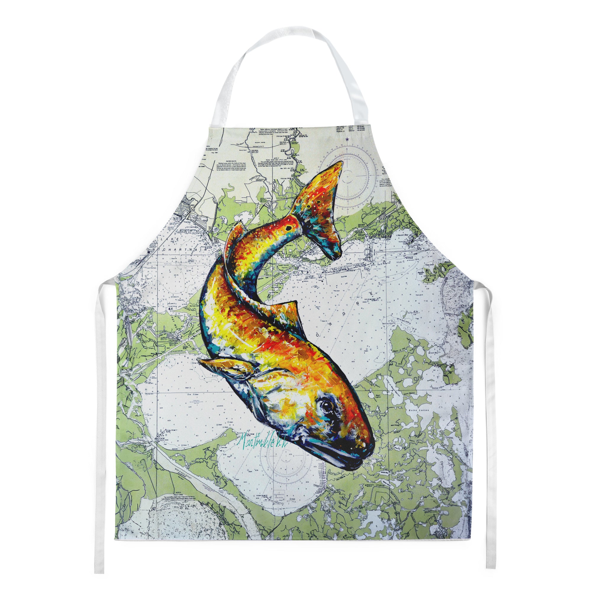 Red Fish On Map Apron Cooking Kitchen Server Baking Crafts Gardening for Adult Women Men, Unisex, Large, Multicolor