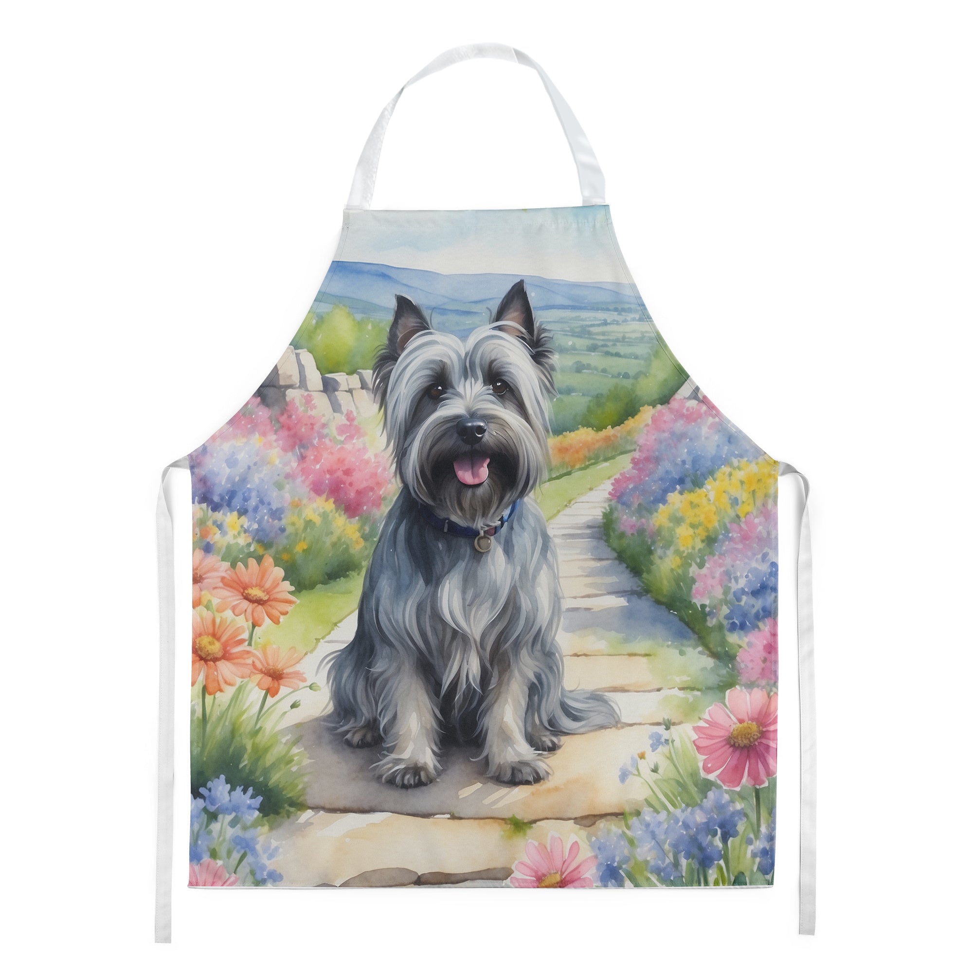 Skye Terrier Spring Path Apron Cooking Kitchen Server Baking Crafts Gardening for Adult Women Men, Unisex, Large, Multicolor