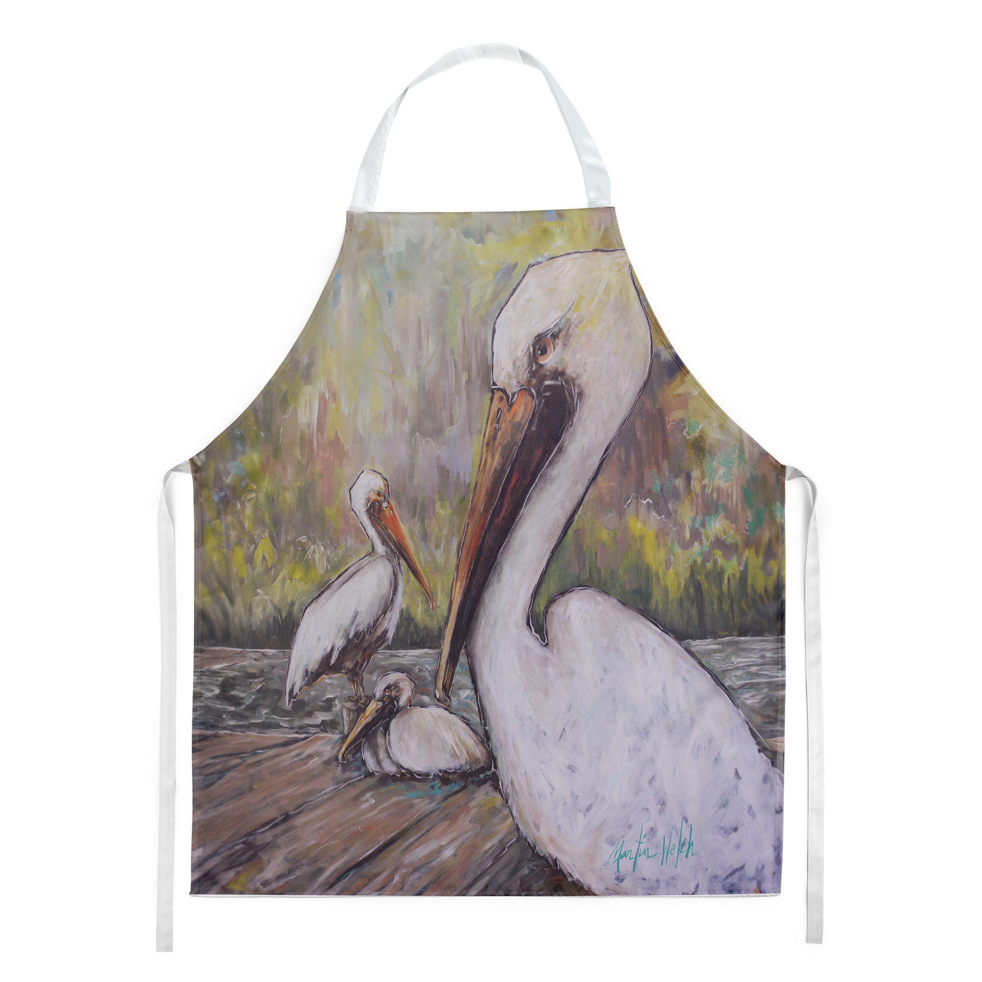 Three Pelicans on a Pier Apron Cooking Kitchen Server Baking Crafts Gardening for Adult Women Men, Unisex, Large, Multicolor