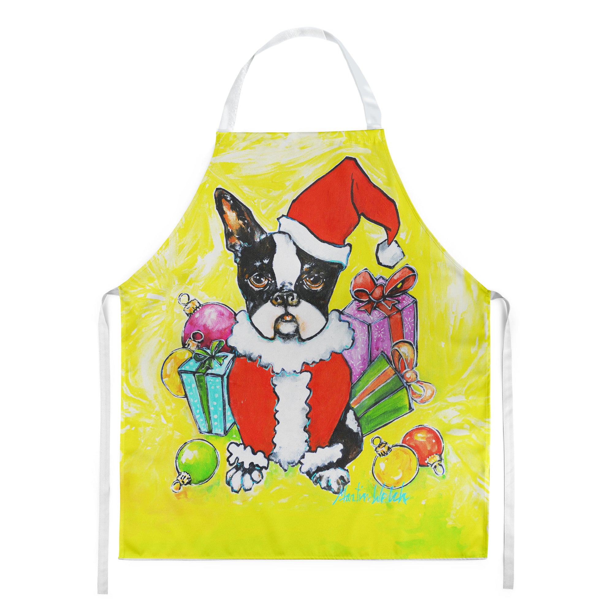 Boston Terrier Stinker That Stole Christmas Apron Cooking Kitchen Server Baking Crafts Gardening for Adult Women Men, Unisex, Large, Multicolor