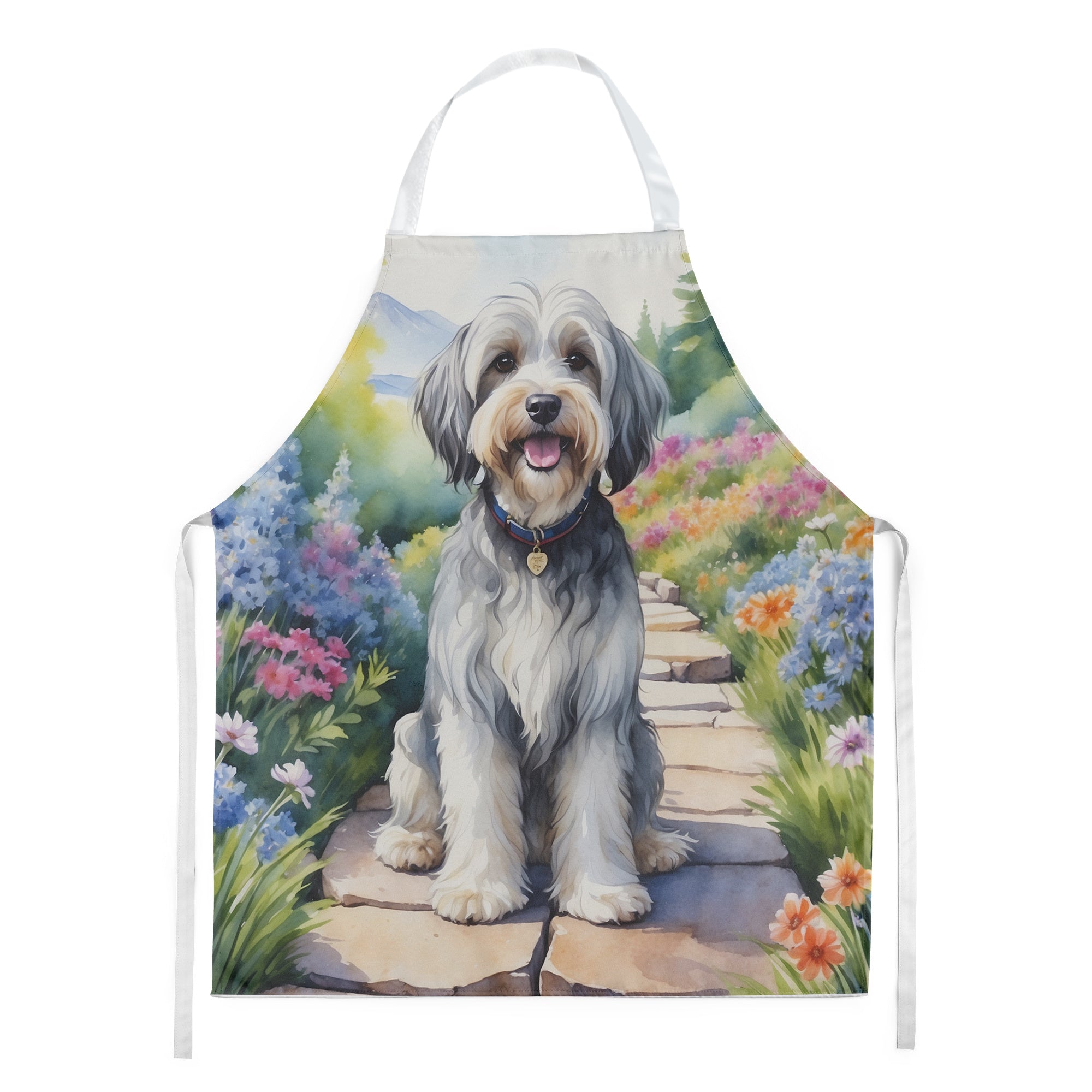 Tibetan Terrier Spring Path Apron Cooking Kitchen Server Baking Crafts Gardening for Adult Women Men, Unisex, Large, Multicolor