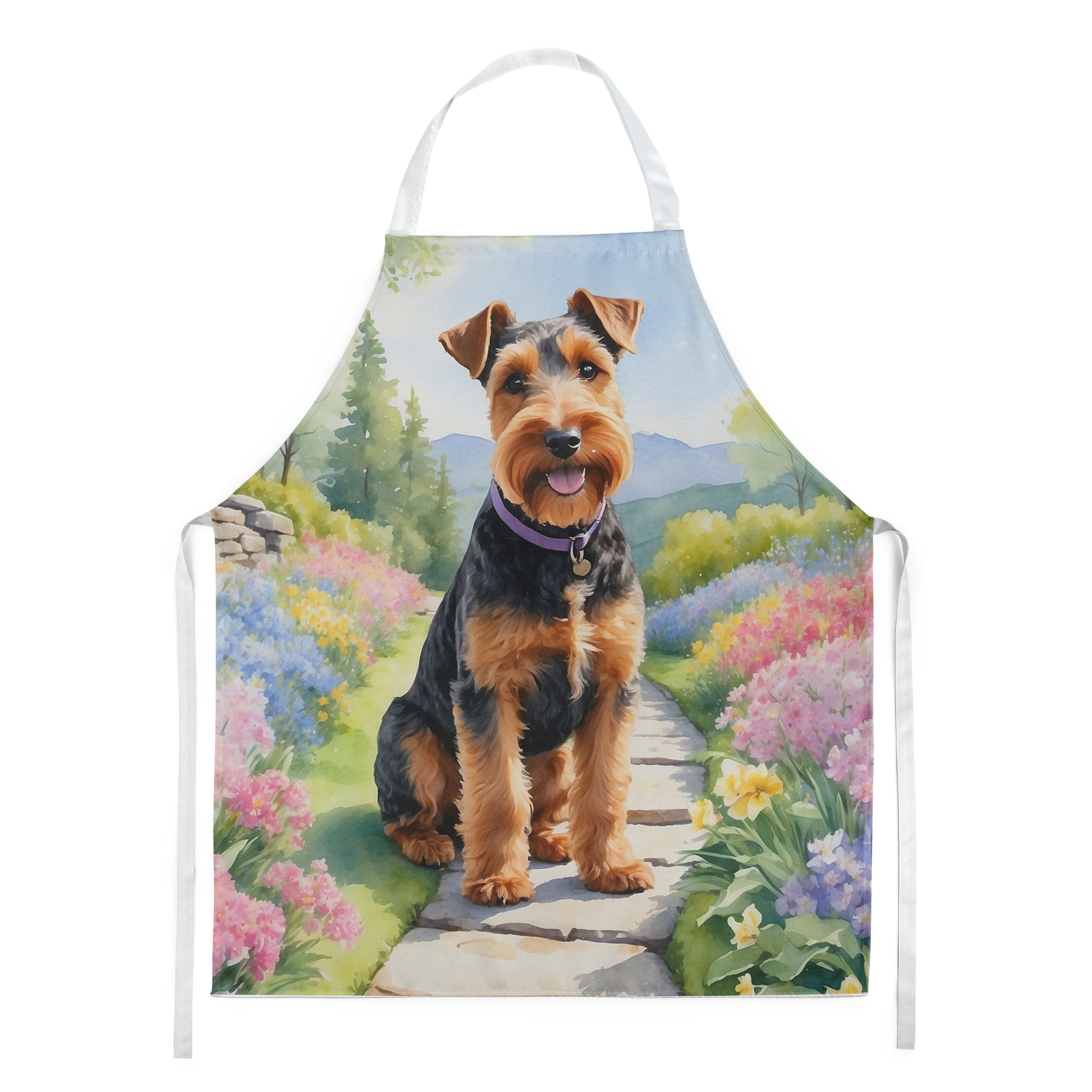 Welsh Terrier Spring Path Apron Cooking Kitchen Server Baking Crafts Gardening for Adult Women Men, Unisex, Large, Multicolor