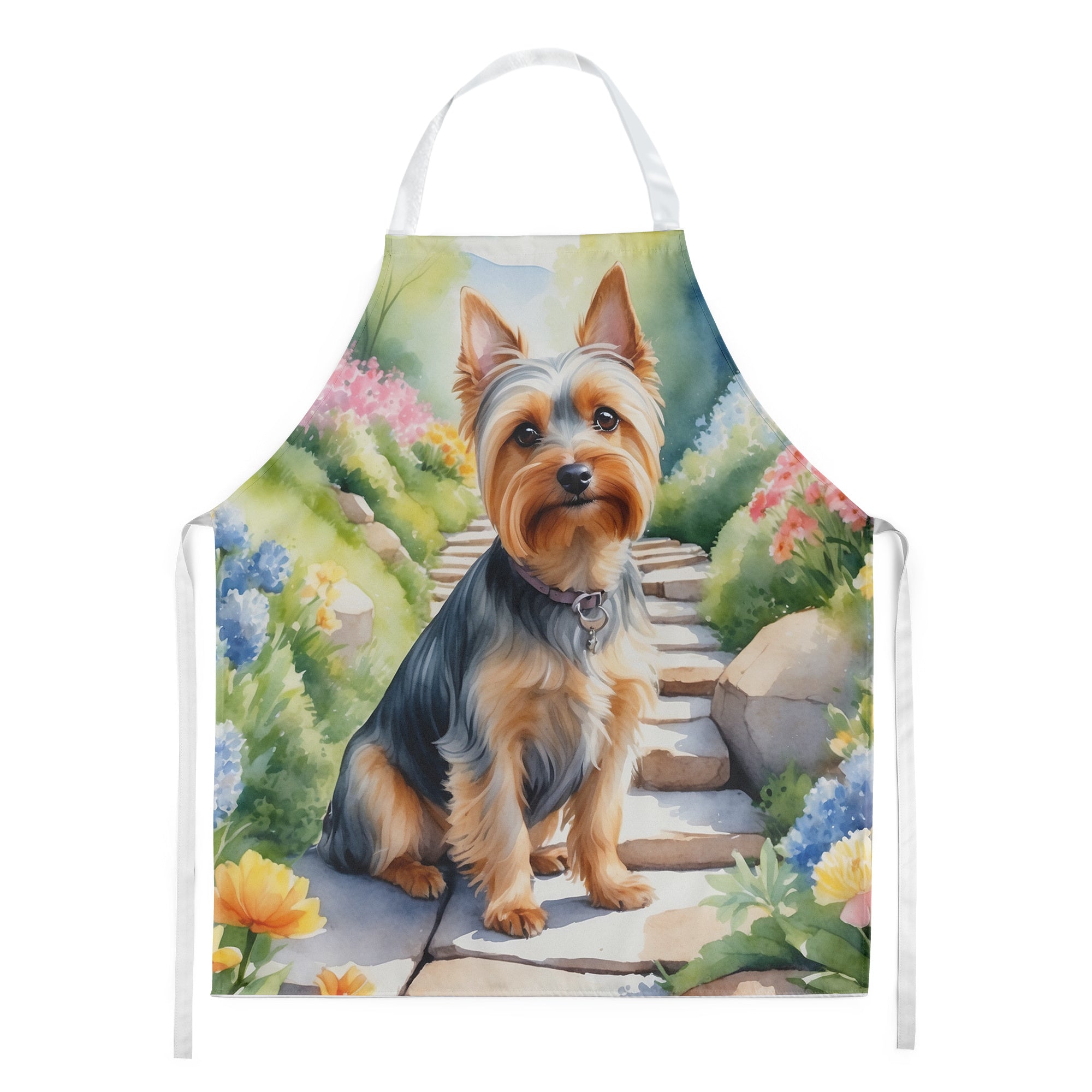 Silky Terrier Spring Path Apron Cooking Kitchen Server Baking Crafts Gardening for Adult Women Men, Unisex, Large, Multicolor