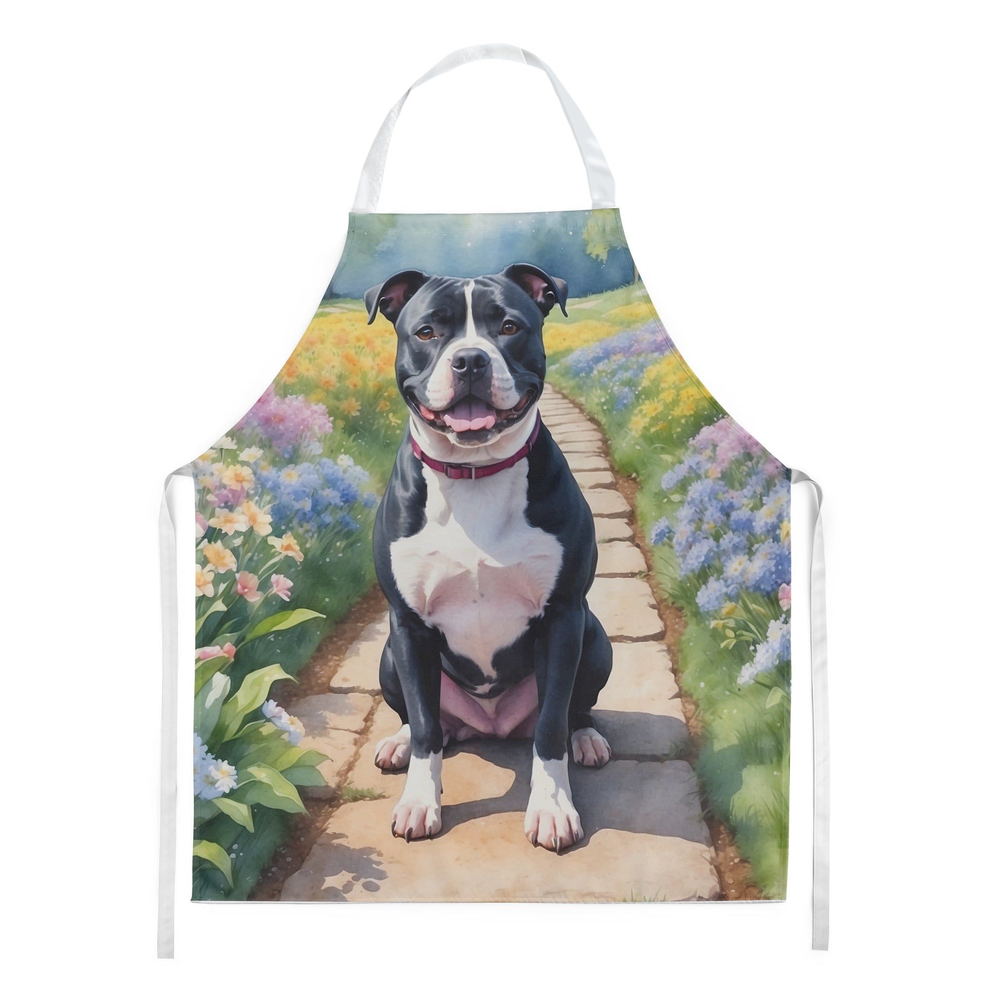 NEW Staffordshire Bull Terrier Spring Path Apron Cooking Kitchen Server Baking Crafts Gardening for Adult Women Men, Unisex, Large, Multicolor