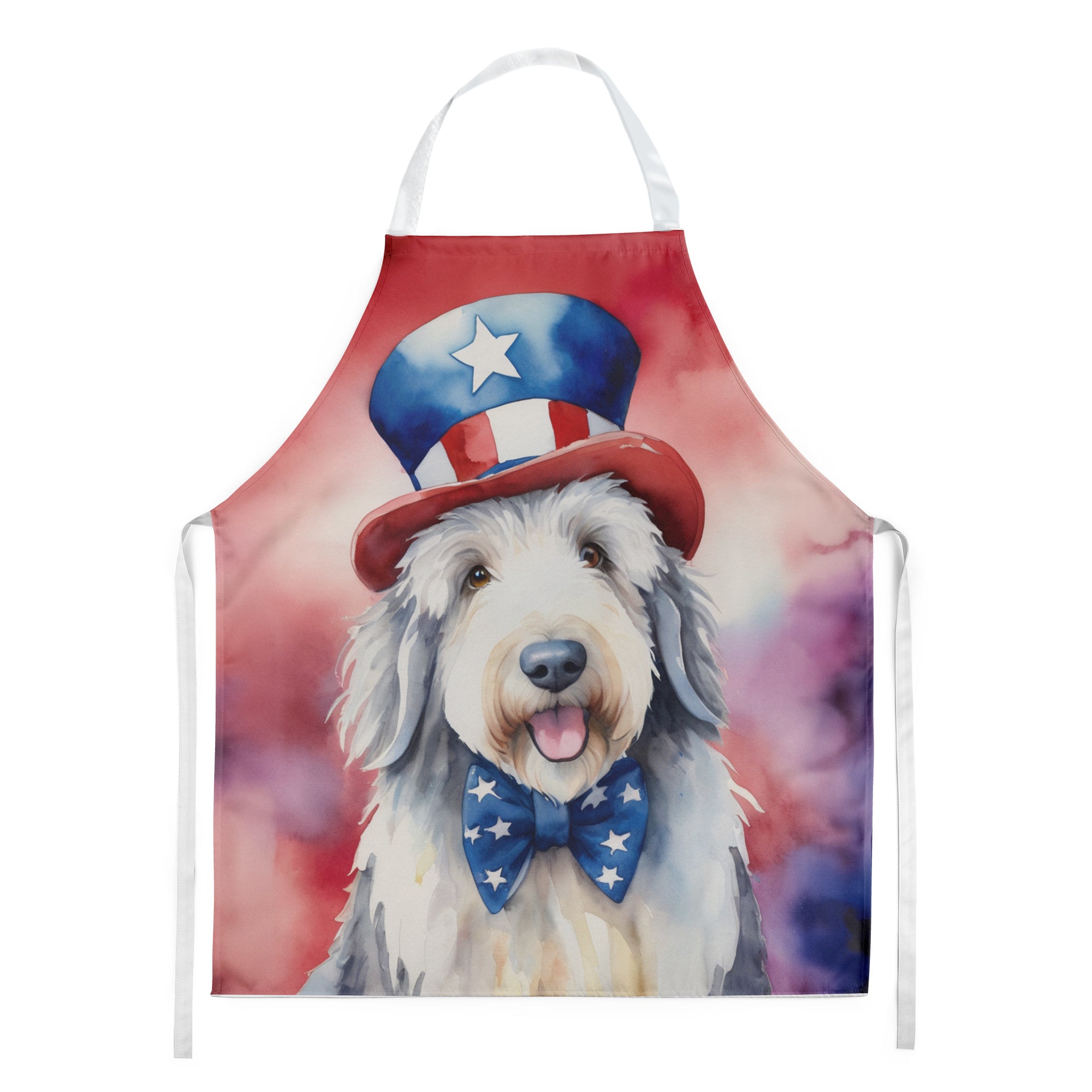 Old English Sheepdog Patriotic American Apron Cooking Kitchen Server Baking Crafts Gardening for Adult Women Men, Unisex, Large, Multicolor