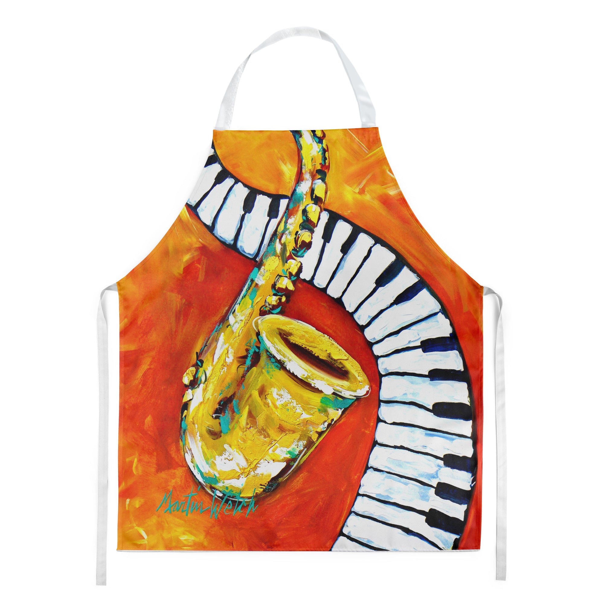 Something Blues Saxaphone and Piano Apron Cooking Kitchen Server Baking Crafts Gardening for Adult Women Men, Unisex, Large, Multicolor