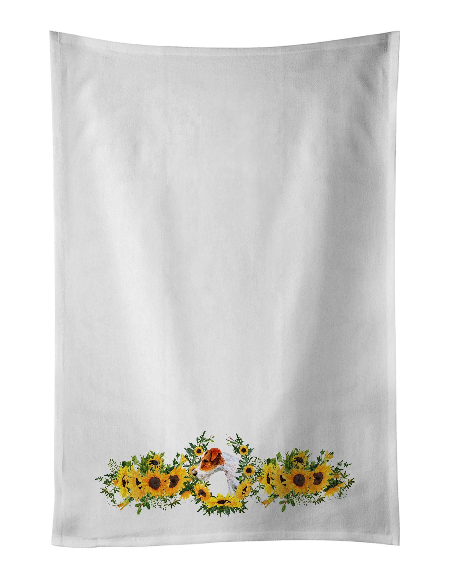 NEW Fox Terrier in Sunflowers Kitchen Towel Set of 2 White Dish Towels Decorative Bathroom Hand towel for Hand, Face, Hair, Yoga, Tea, Dishcloth, 19 X 28", White