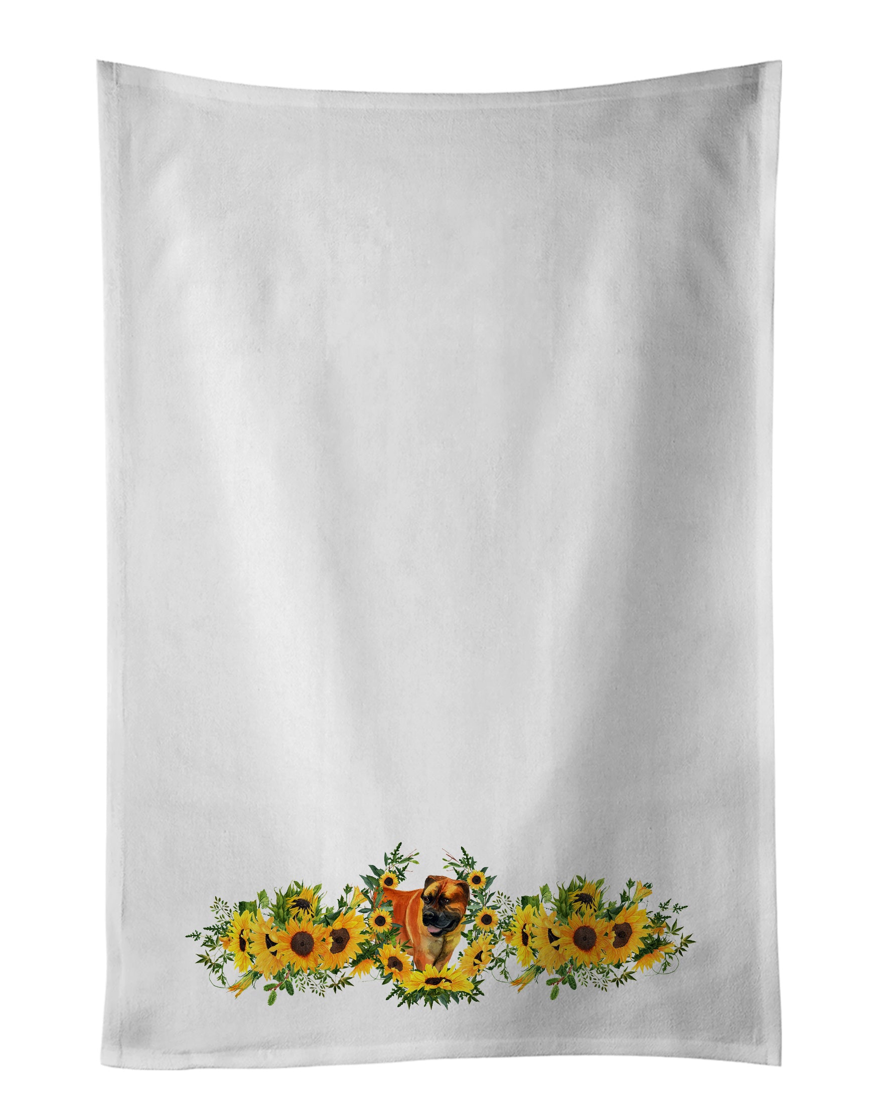 NEW Boerboel Mastiff in Sunflowers Kitchen Towel Set of 2 White Dish Towels Decorative Bathroom Hand towel for Hand, Face, Hair, Yoga, Tea, Dishcloth, 19 X 28", White