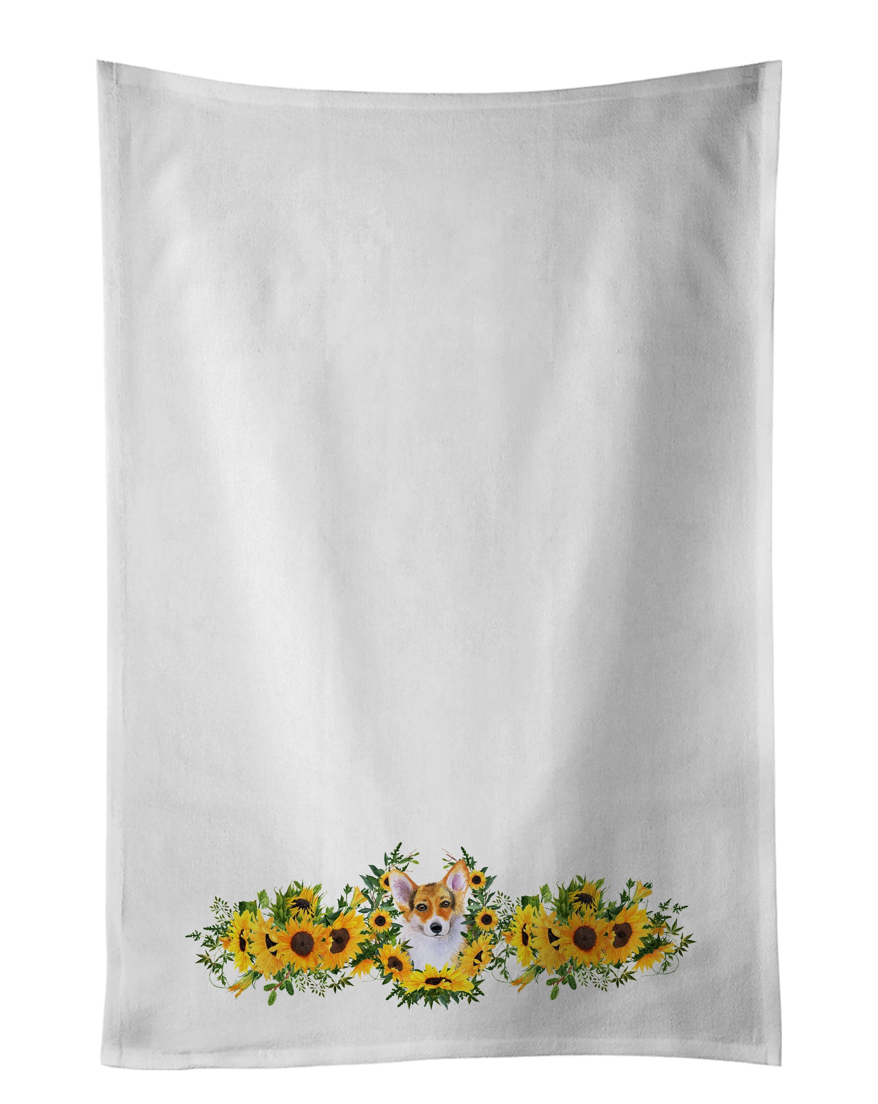 NEW Pembroke Corgi in Sunflowers Kitchen Towel Set of 2 White Dish Towels Decorative Bathroom Hand towel for Hand, Face, Hair, Yoga, Tea, Dishcloth, 19 X 28", White