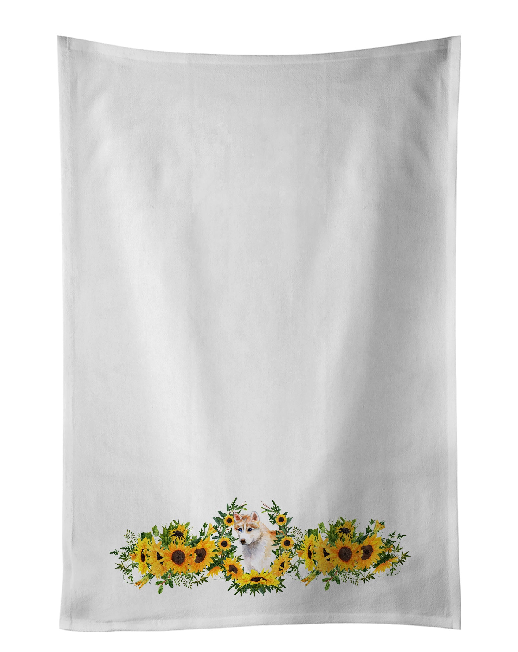 NEW Siberian Husky in Sunflowers Kitchen Towel Set of 2 White Dish Towels Decorative Bathroom Hand towel for Hand, Face, Hair, Yoga, Tea, Dishcloth, 19 X 28", White