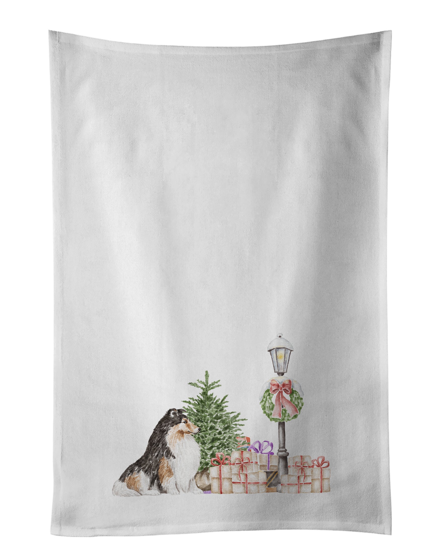 NEW Sheltie/Shetland Sheepdog Tricolor Kitchen Towel Set of 2 White Dish Towels Decorative Bathroom Hand towel for Hand, Face, Hair, Yoga, Tea, Dishcloth, 19 X 28", White