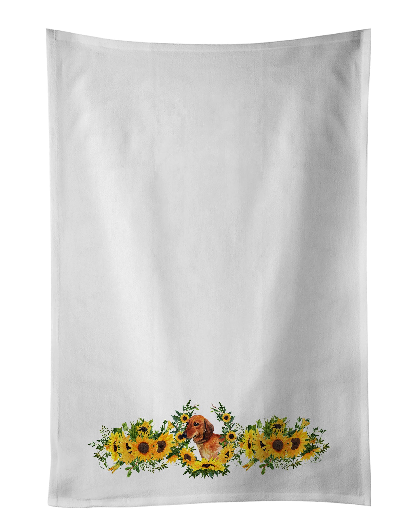 NEW Dachshund in Sunflowers Kitchen Towel Set of 2 White Dish Towels Decorative Bathroom Hand towel for Hand, Face, Hair, Yoga, Tea, Dishcloth, 19 X 28", White