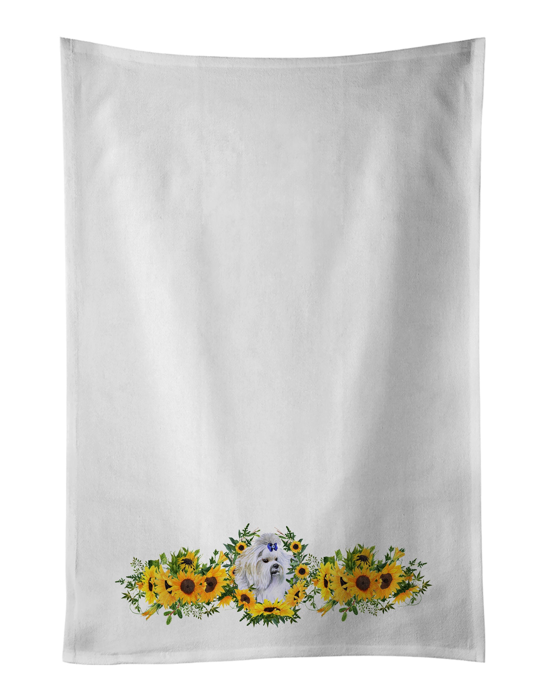 NEW Maltese in Sunflowers Kitchen Towel Set of 2 White Dish Towels Decorative Bathroom Hand towel for Hand, Face, Hair, Yoga, Tea, Dishcloth, 19 X 28", White