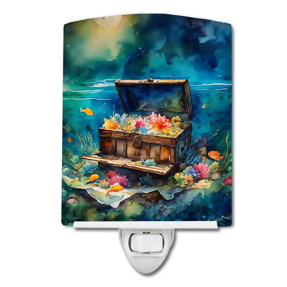 NEW Treasure Chest Ceramic Night Light Compact, UL-Certified, Ideal for Bedroom, Bathroom, Nursery, Hallway, Kitchen, 6x4x3, Multicolor